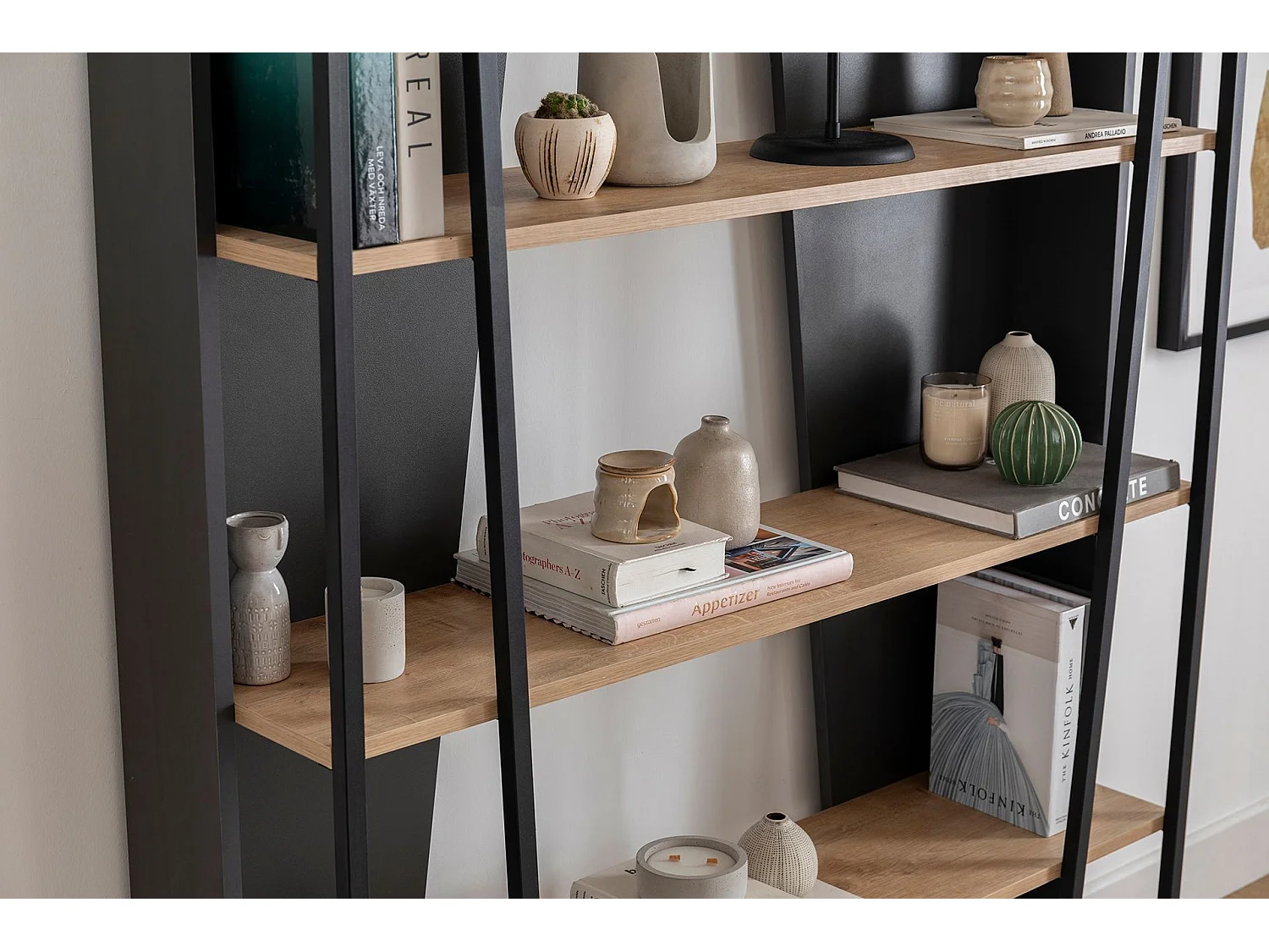 Étagère bibliothèque design Sirene L124cm Bois clair et Noir et Métal Noir