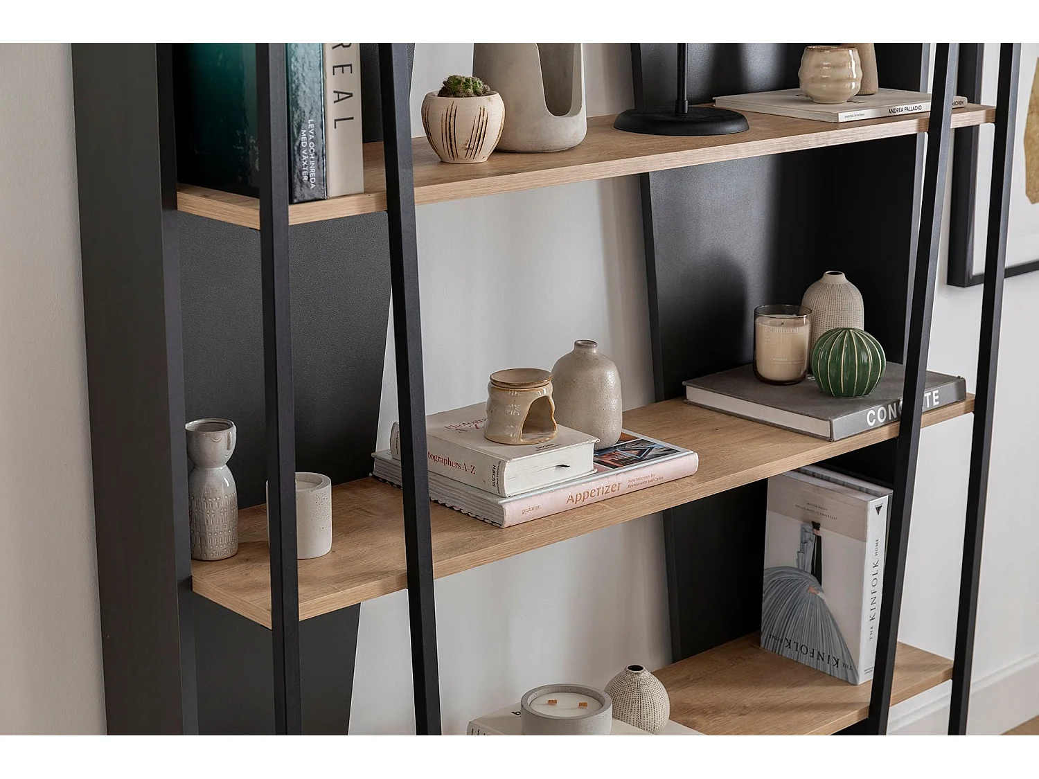 Étagère bibliothèque design Sirene L124cm Bois clair et Noir et Métal Noir