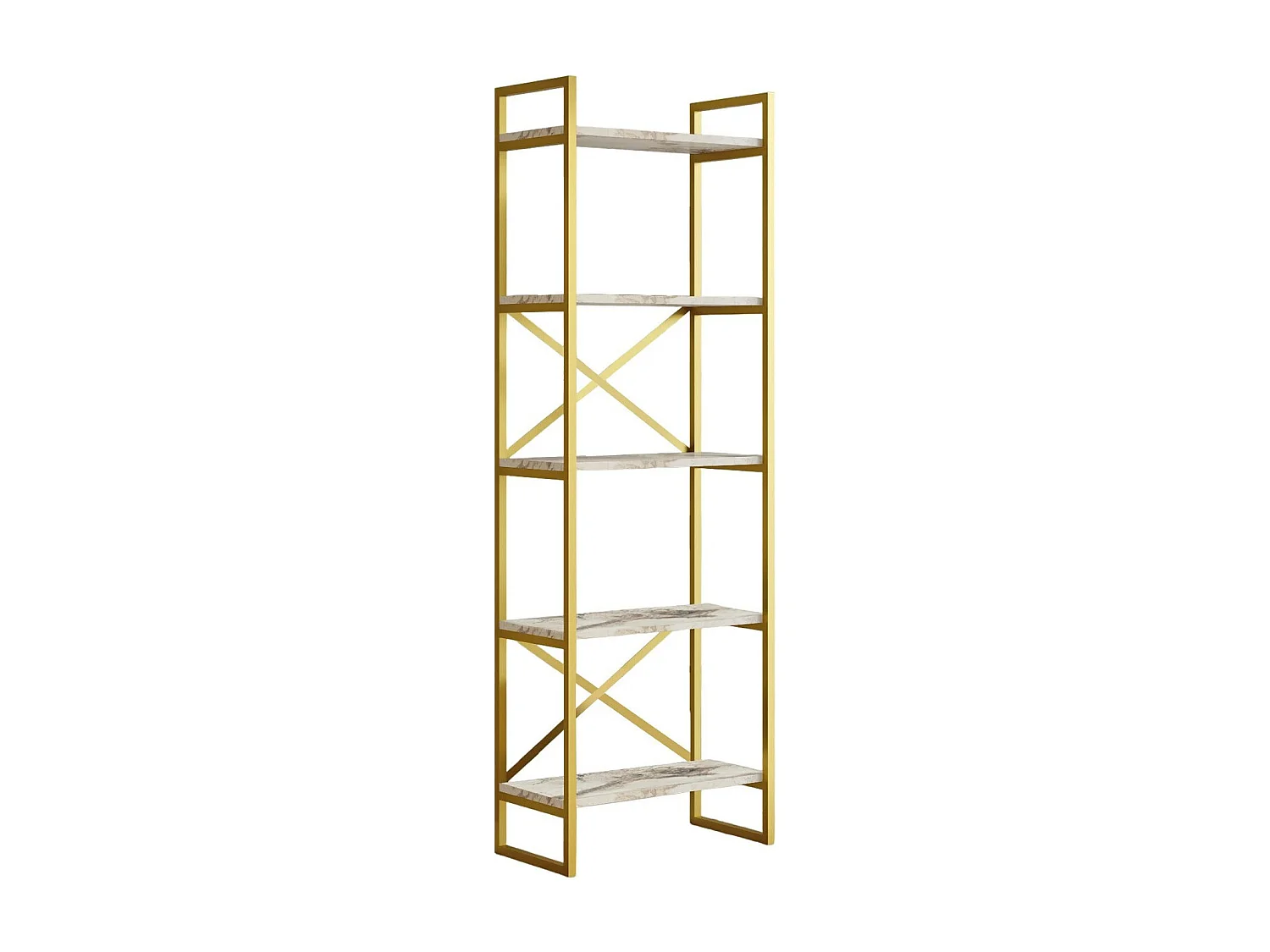 Bücherregal – 58 x 30 x 175 cm – Marmor und Gold – 100 % melaminbeschichtete Spanplatte