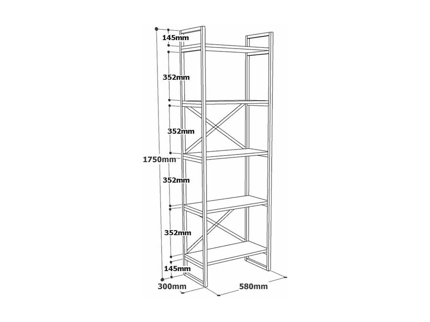 Bücherregal – 58 x 30 x 175 cm – Marmor und Gold – 100 % melaminbeschichtete Spanplatte