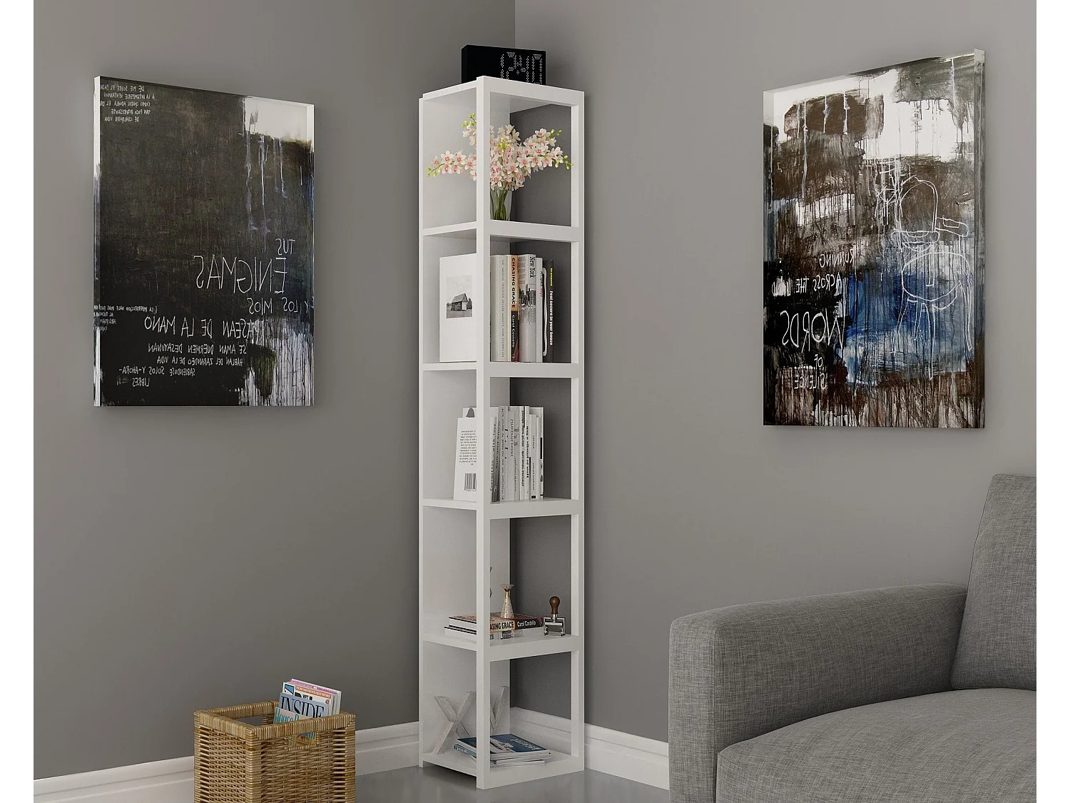 Estantería Kailua 1077, Abierto, Metal|Aglomerado laminado, 180x30x34cm, Blanco