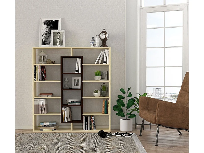Étagère bibliothéque Alexa H135,7cm Bois foncé et Blanc crème