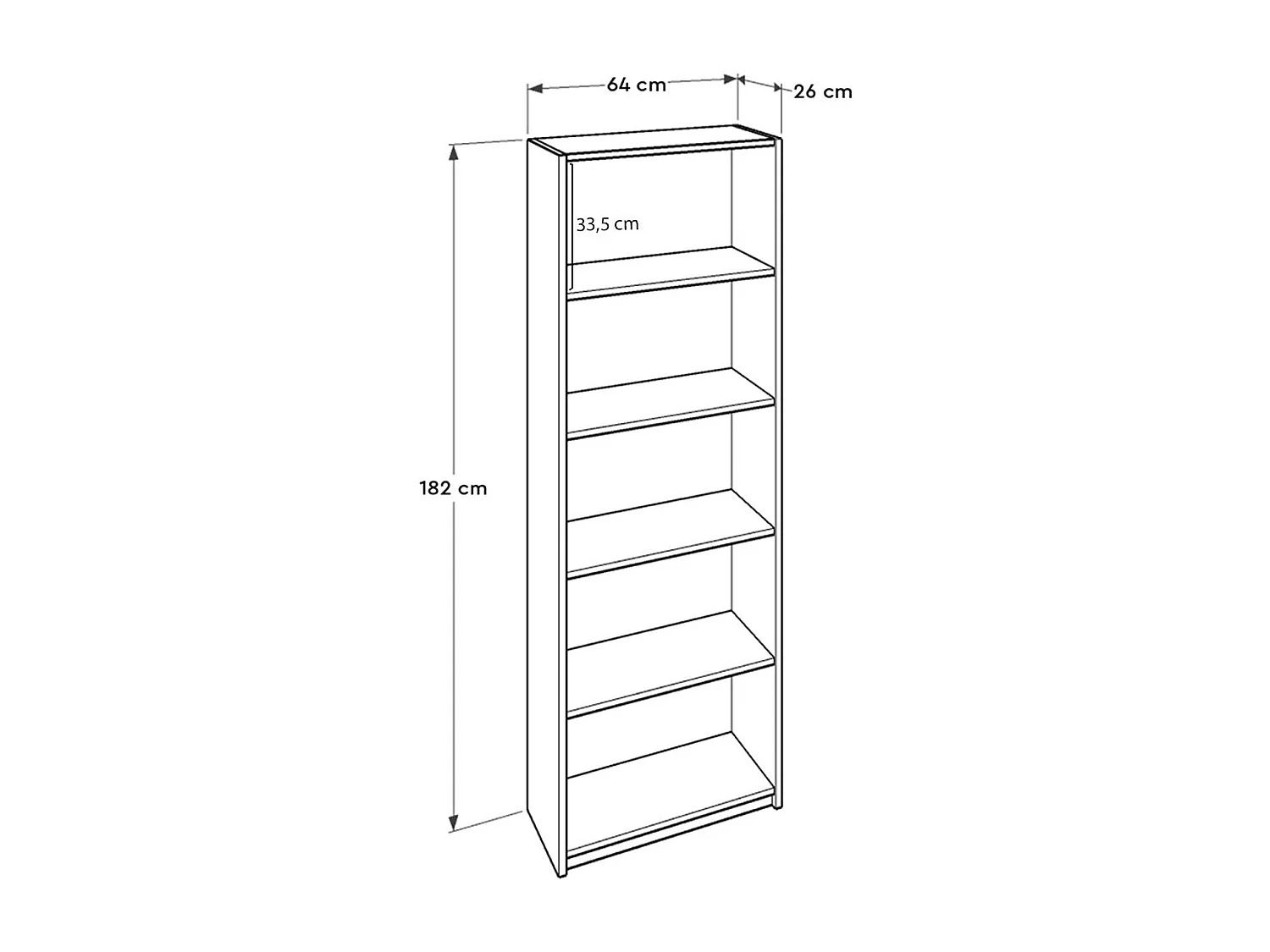 Bibliothèque – 64 cm x 182 cm x 26 cm – Sonomo – Panneau de particules mélaminé