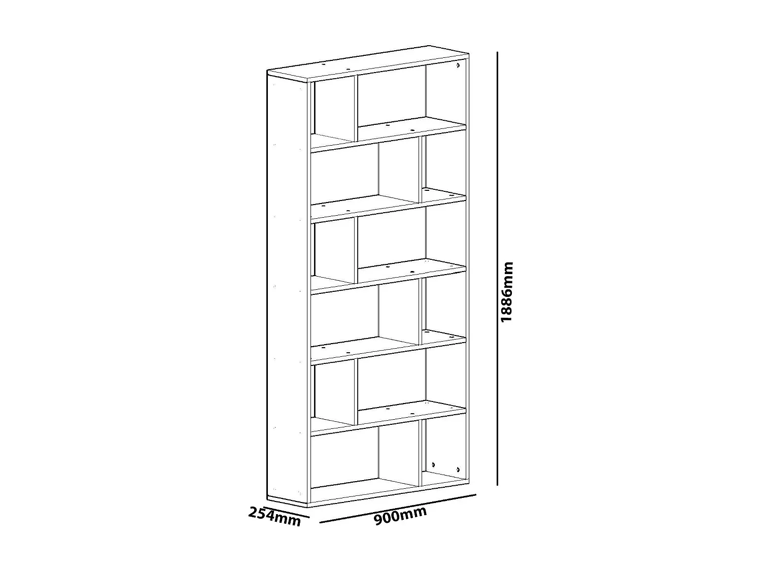 Modernes Bücherregal – 90 cm x 188,6 cm x 25,4 cm – Weiß – Melamin-Spanplatte