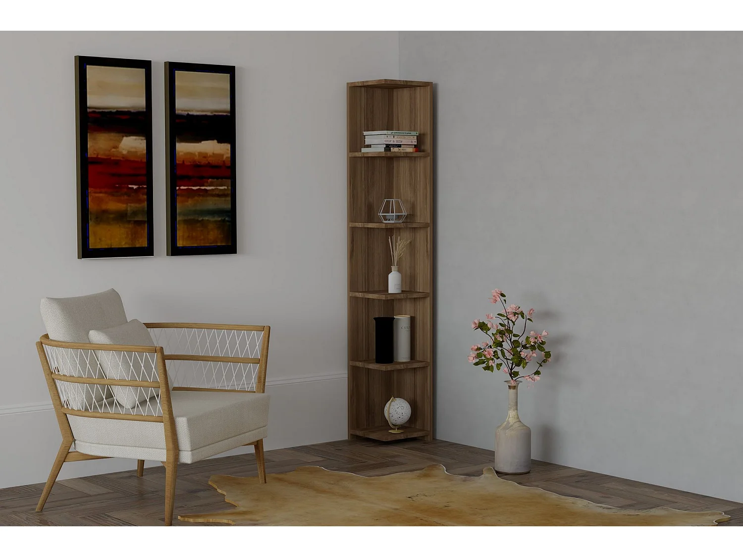 Libreria – 160 cm di altezza x 25 cm di larghezza x 25 cm di profondità – Colore noce – Materiale pannello truciolare rivestito in melaminic