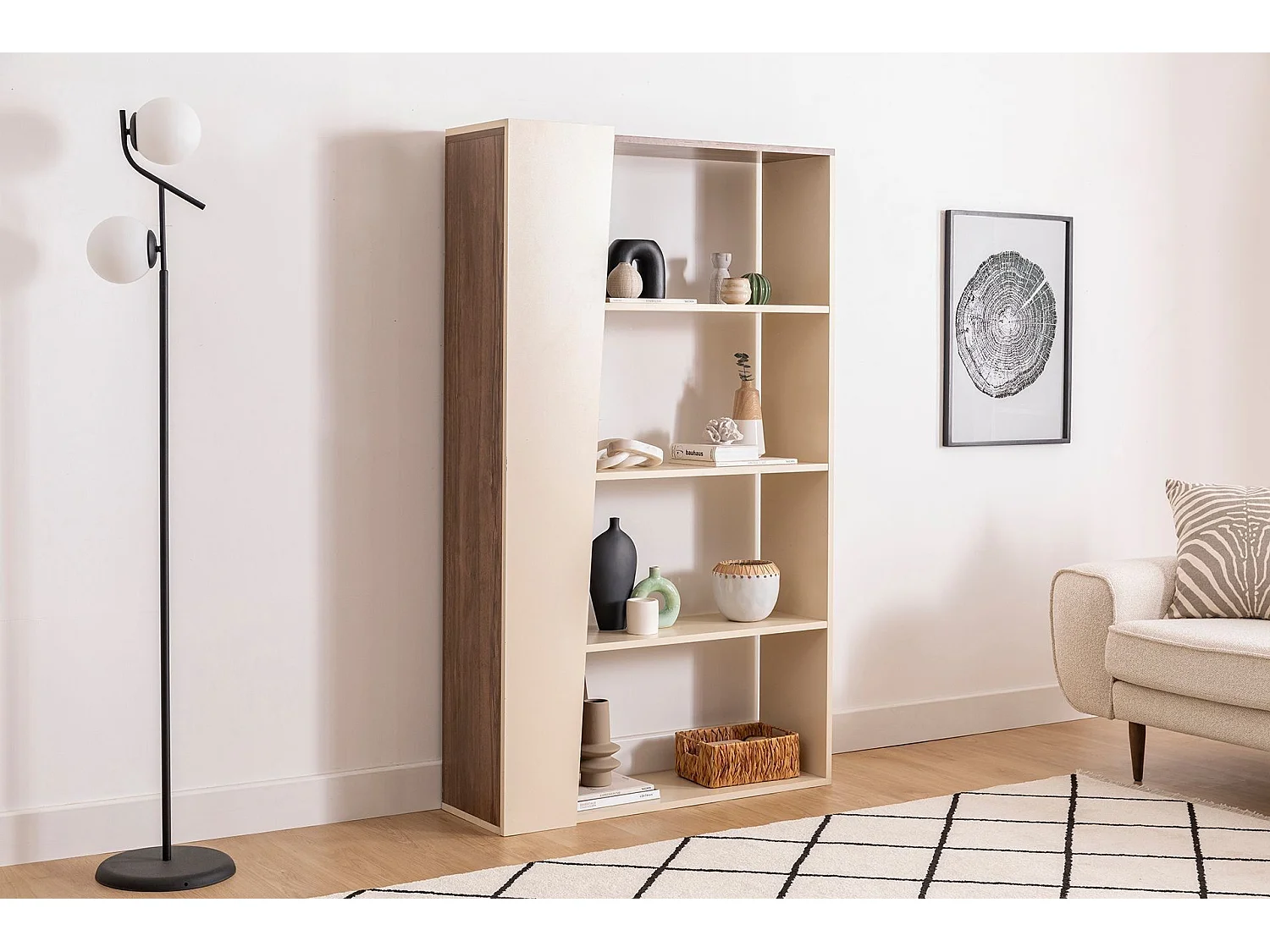 Boekenkast – 100cm x 30cm x 170cm – Walnoot en beige – Melamine gecoate spaanplaat