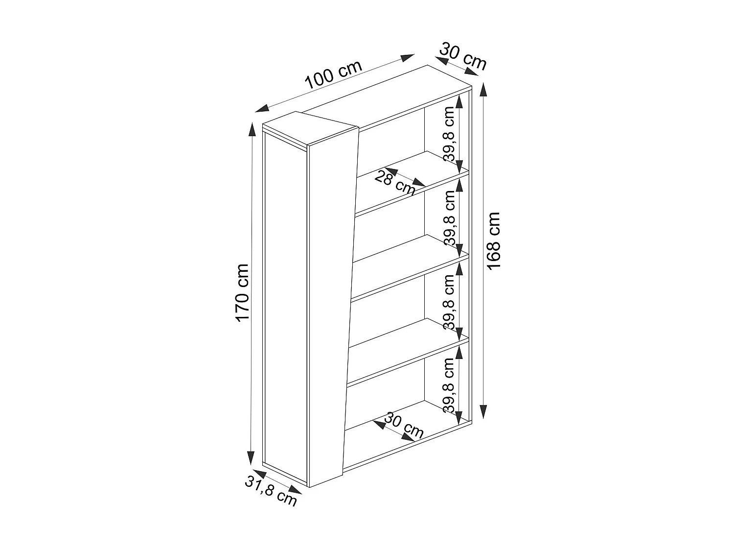 Boekenkast – 100cm x 30cm x 170cm – Walnoot en beige – Melamine gecoate spaanplaat