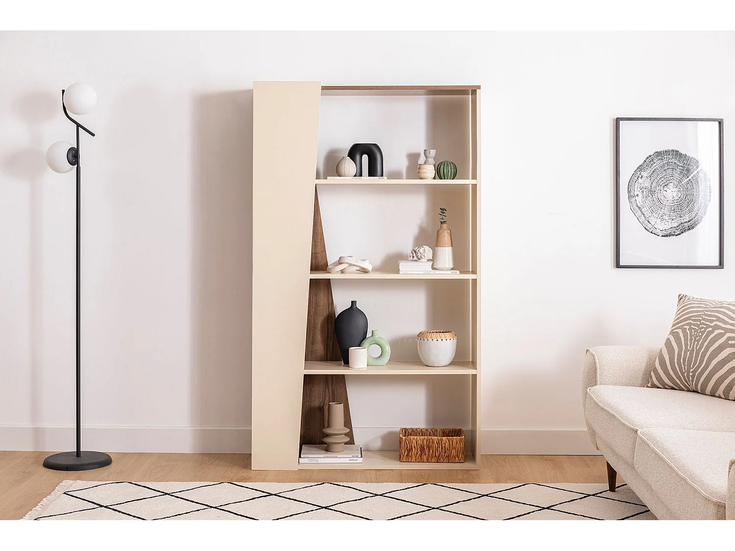 Boekenkast – 100cm x 30cm x 170cm – Walnoot en beige – Melamine gecoate spaanplaat