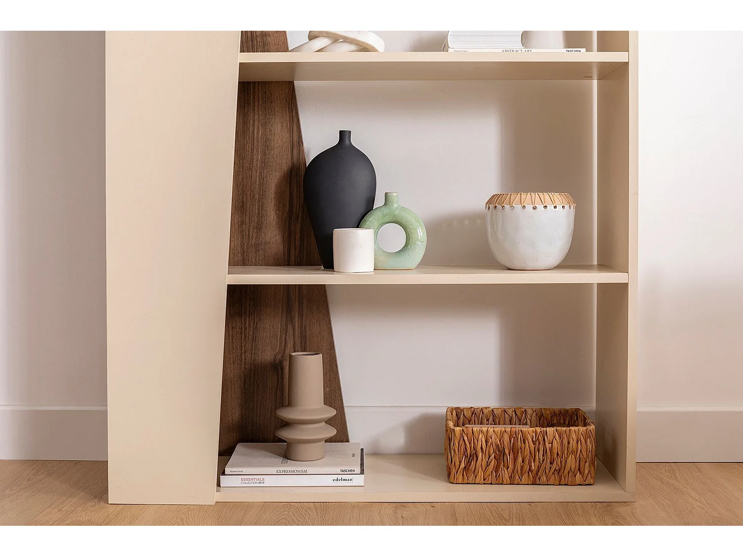 Boekenkast – 100cm x 30cm x 170cm – Walnoot en beige – Melamine gecoate spaanplaat