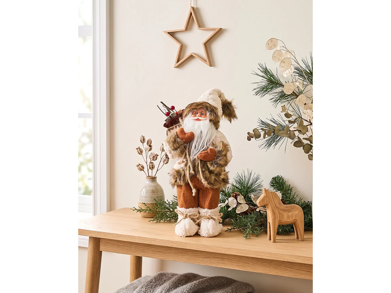 Décoration de Noël SVARTEVATNET 37 cm Père Noël Marron/blanc
