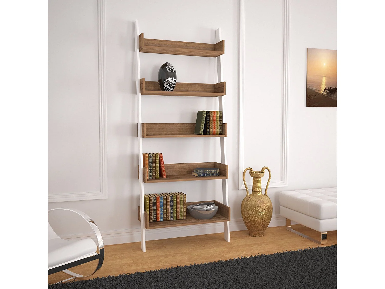Moderne boekenkast – 80 cm x 195 cm x 32 cm – Donker eiken – Melamine gecoate spaanplaat