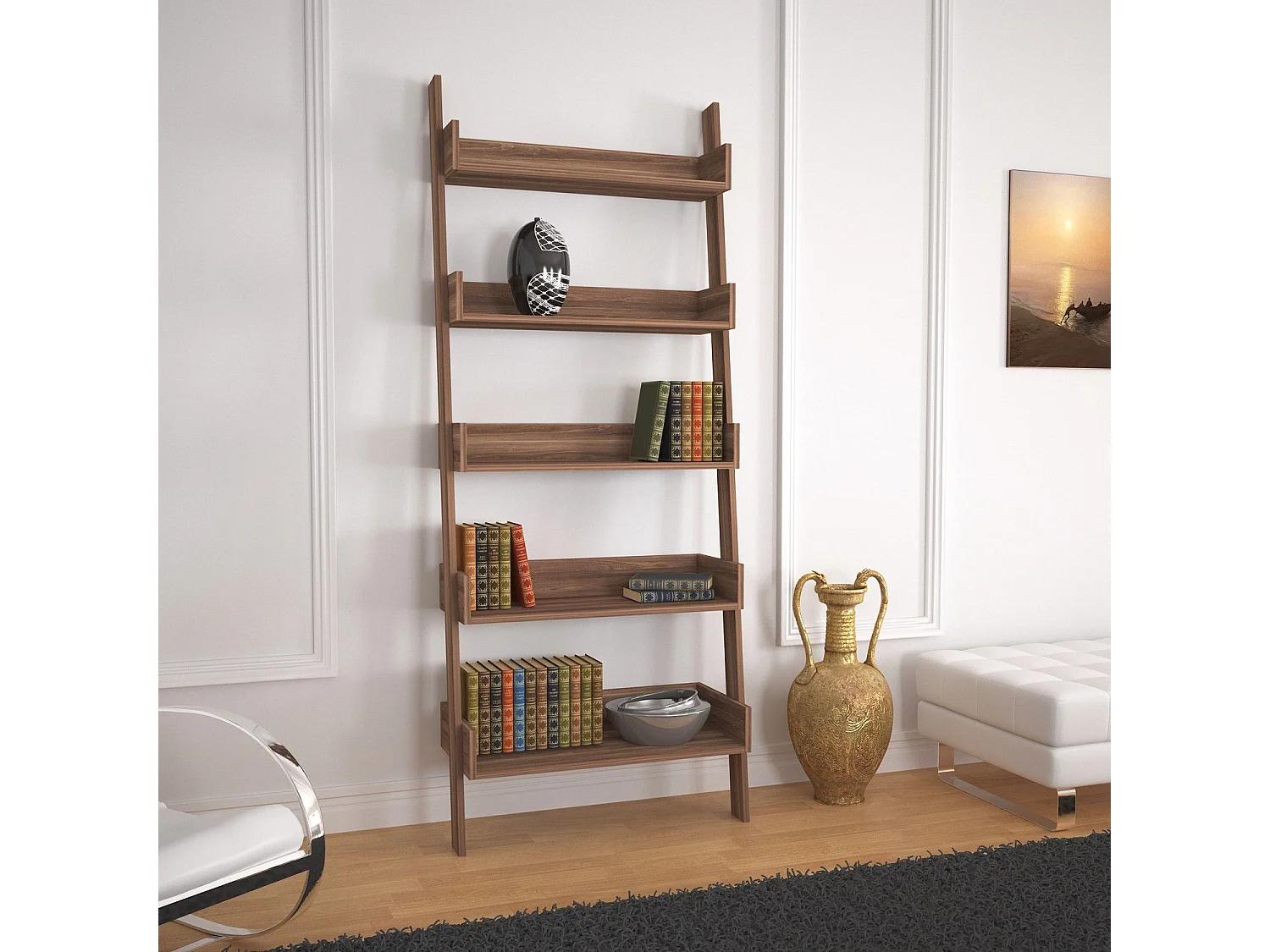 Moderne boekenkast – 80 x 195 x 32 cm – Notenhout – Melamine gecoate spaanplaat