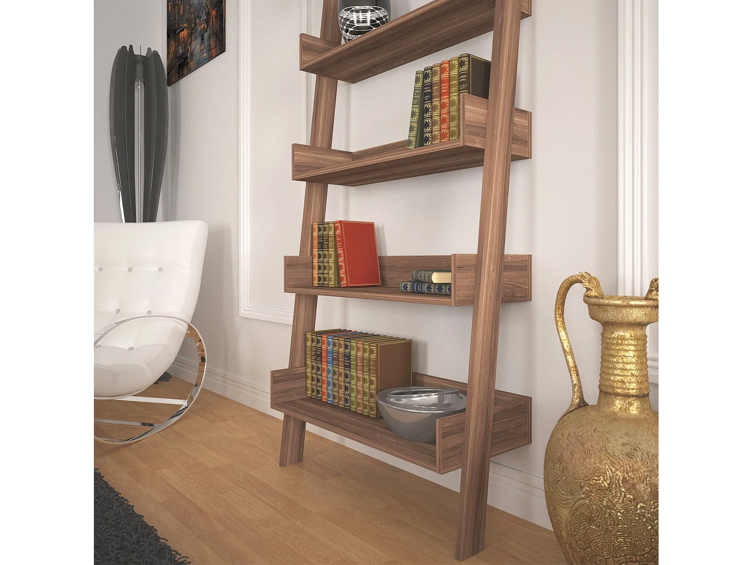 Moderne boekenkast – 80 x 195 x 32 cm – Notenhout – Melamine gecoate spaanplaat