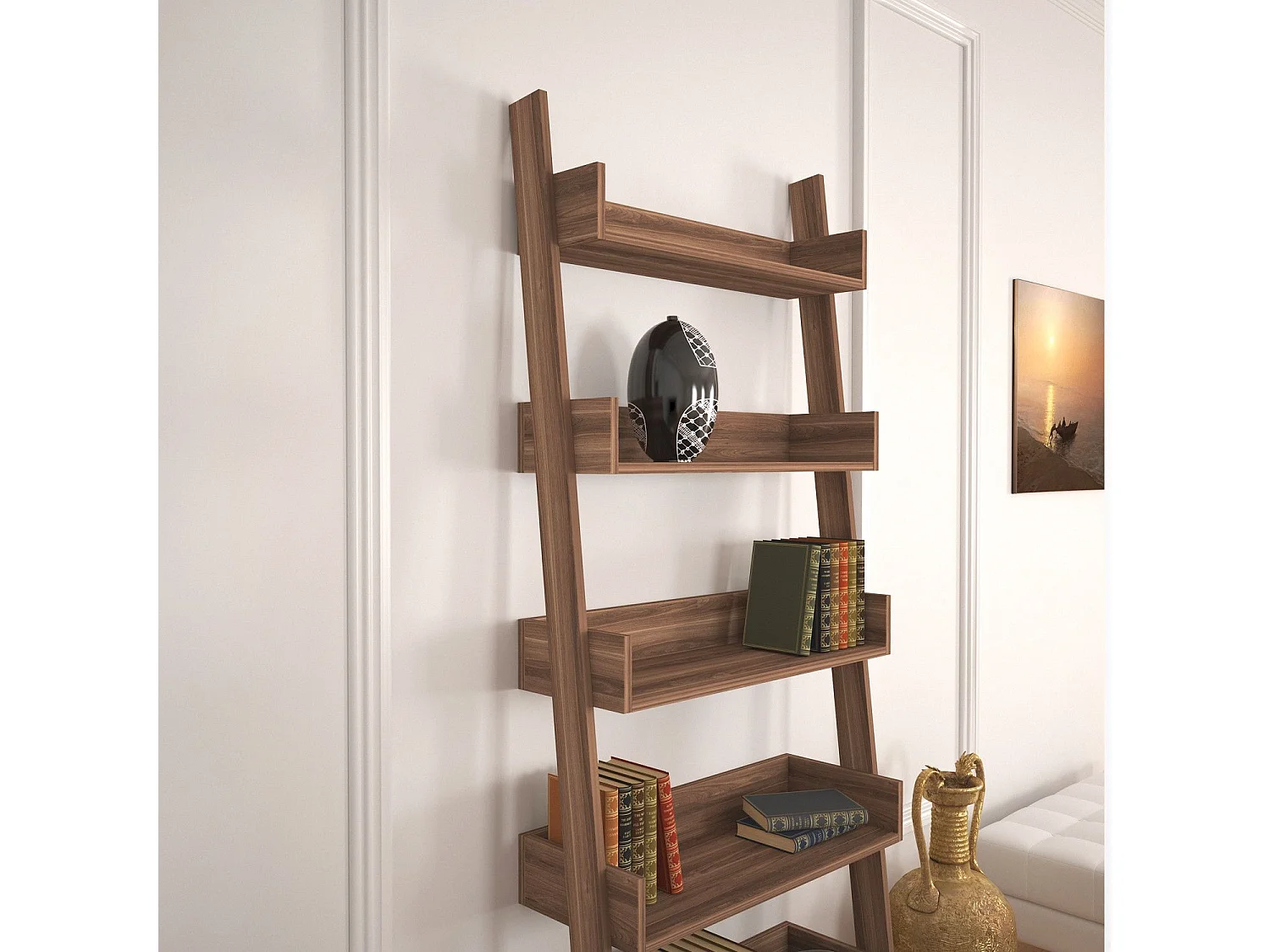 Moderne boekenkast – 80 x 195 x 32 cm – Notenhout – Melamine gecoate spaanplaat