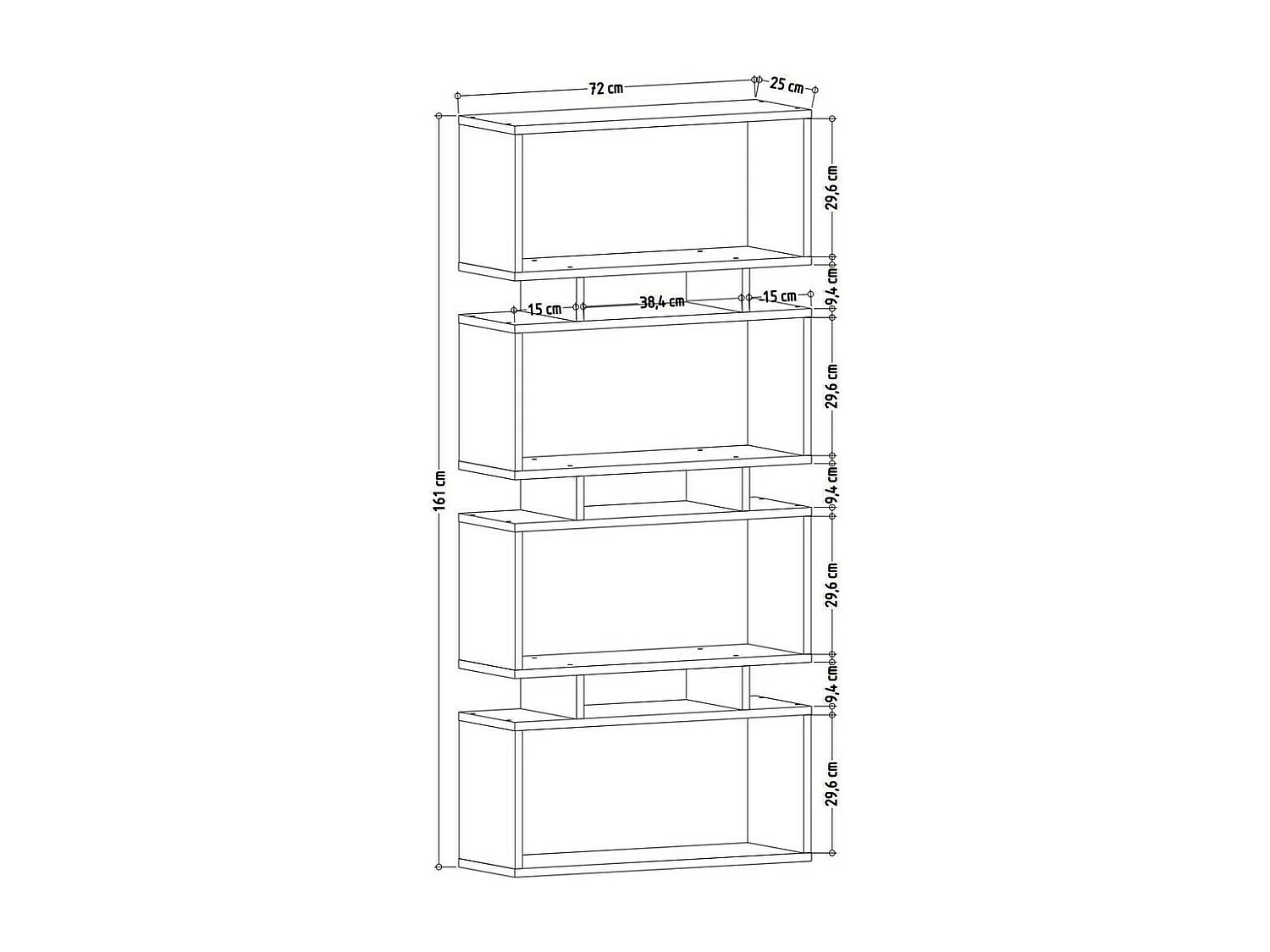 Bibliothèque – 72,5 cm x 25 cm x 161 cm – Blanc et Anthracite – Panneaux de particules mélaminés