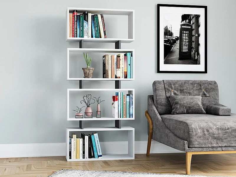 Bibliothèque – 72,5 cm x 25 cm x 161 cm – Blanc et Anthracite – Panneaux de particules mélaminés