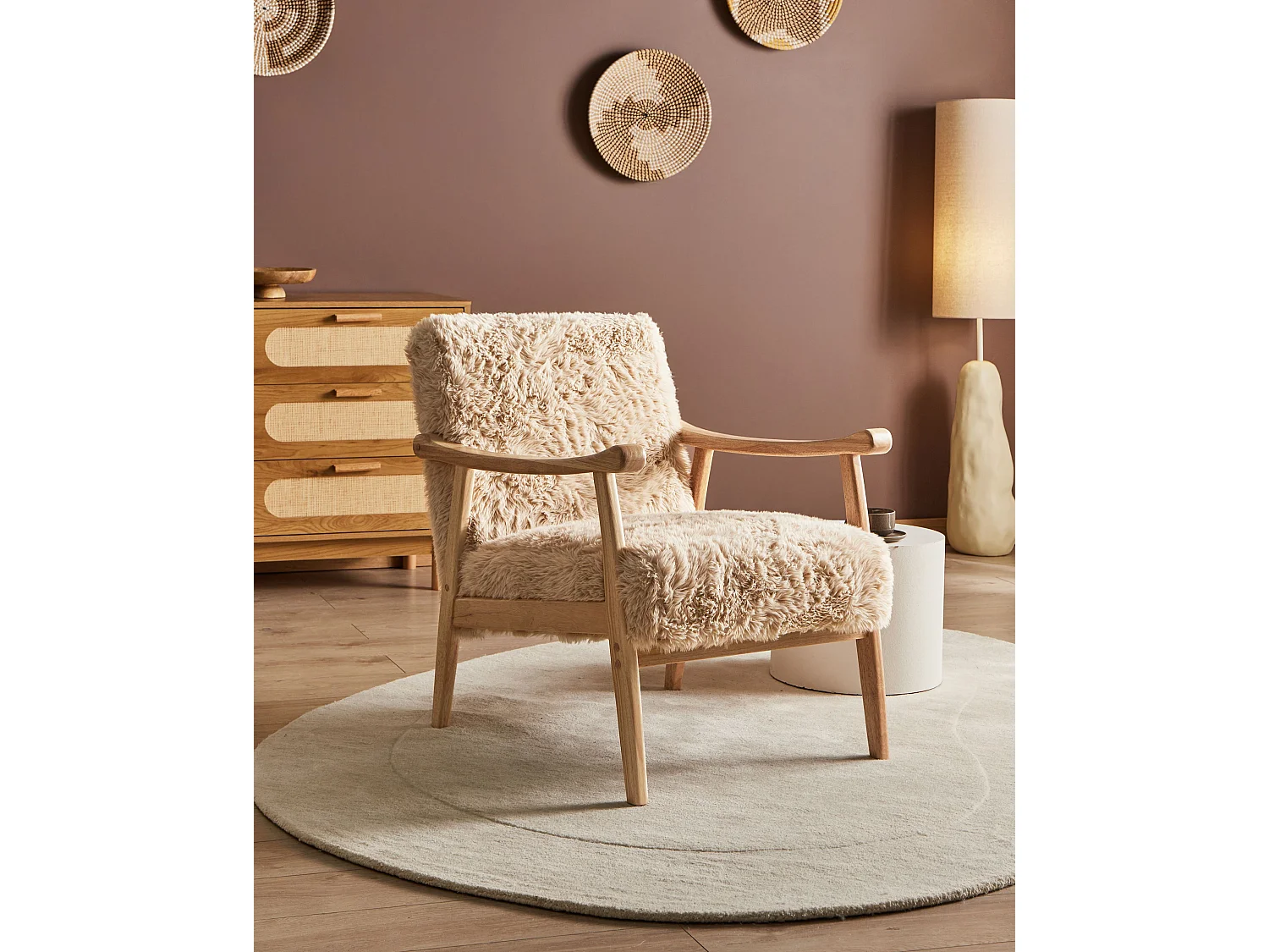 Fauteuil LEKNES Fourrure synthétique Beige clair