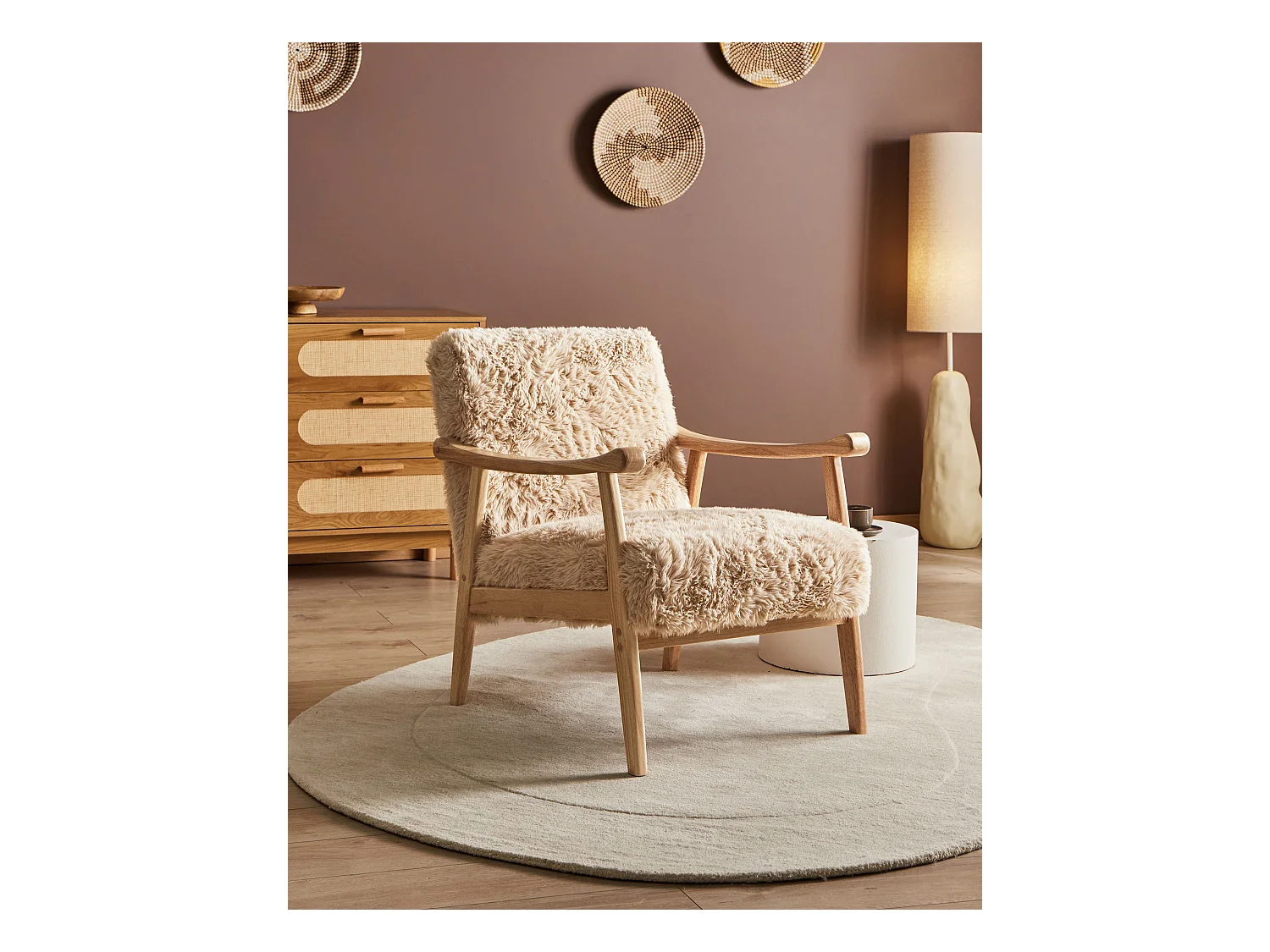 Fauteuil LEKNES Fourrure synthétique Beige clair