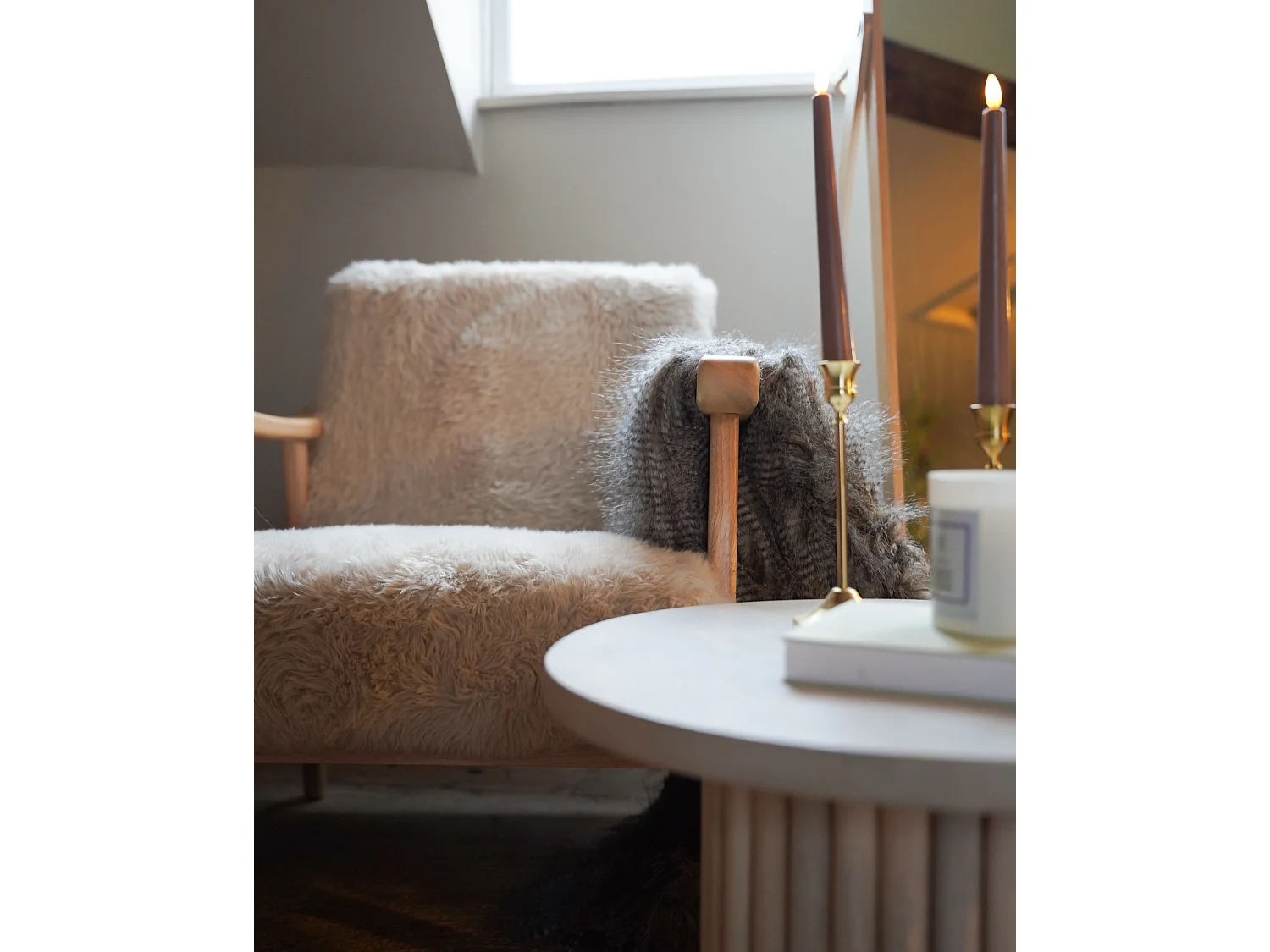 Armchair LEKNES Faux Fur Light Beige