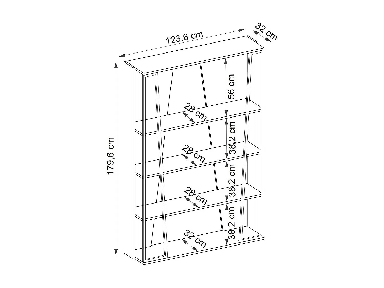 Bücherregal – 123,6 x 32 x 179,6 cm – Saphir, Anthrazit, Weiß – Melaminbeschichtete Spanplatte