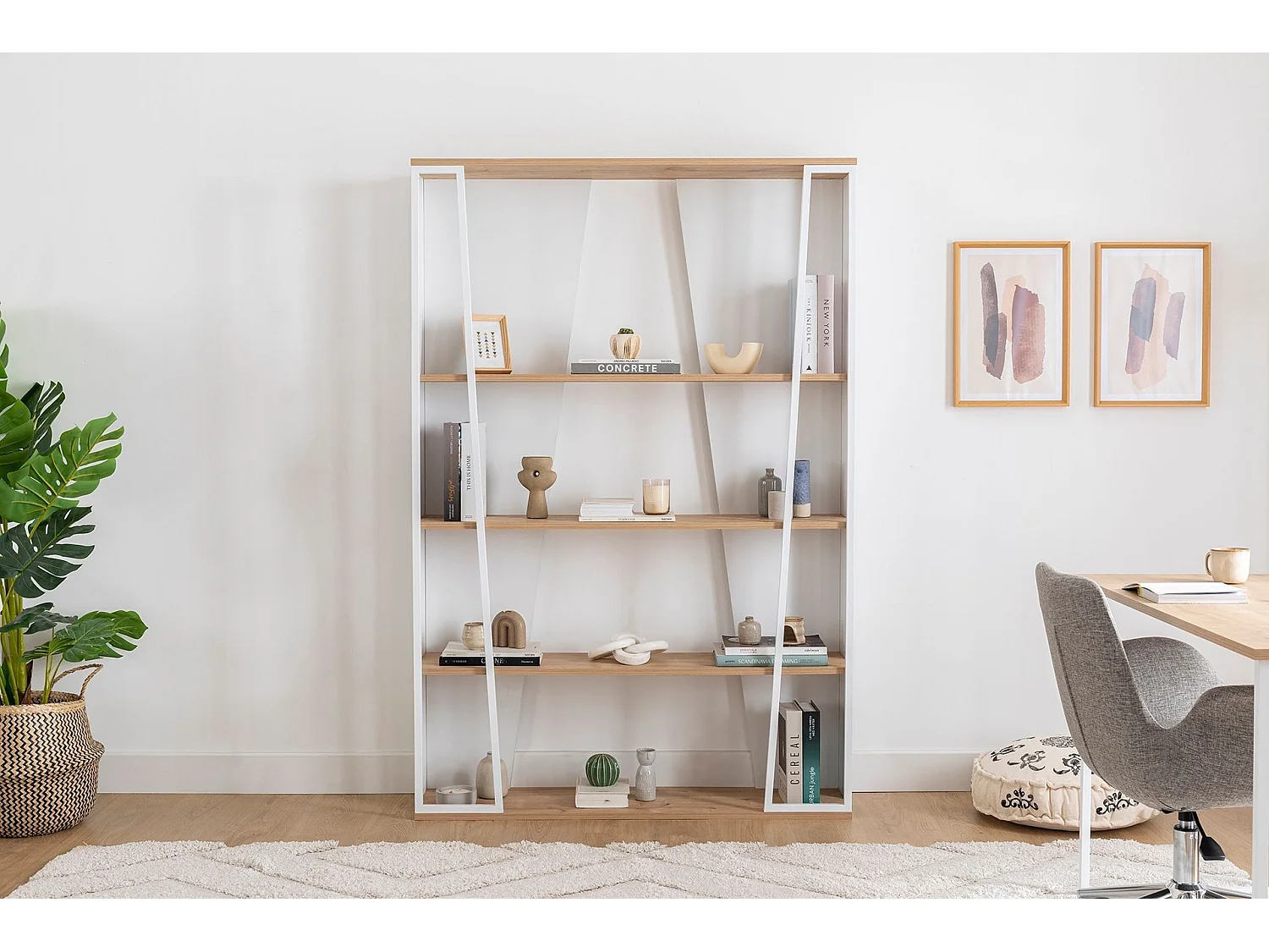 Étagère bibliothèque design Sirene L124cm Bois clair et Métal Noir