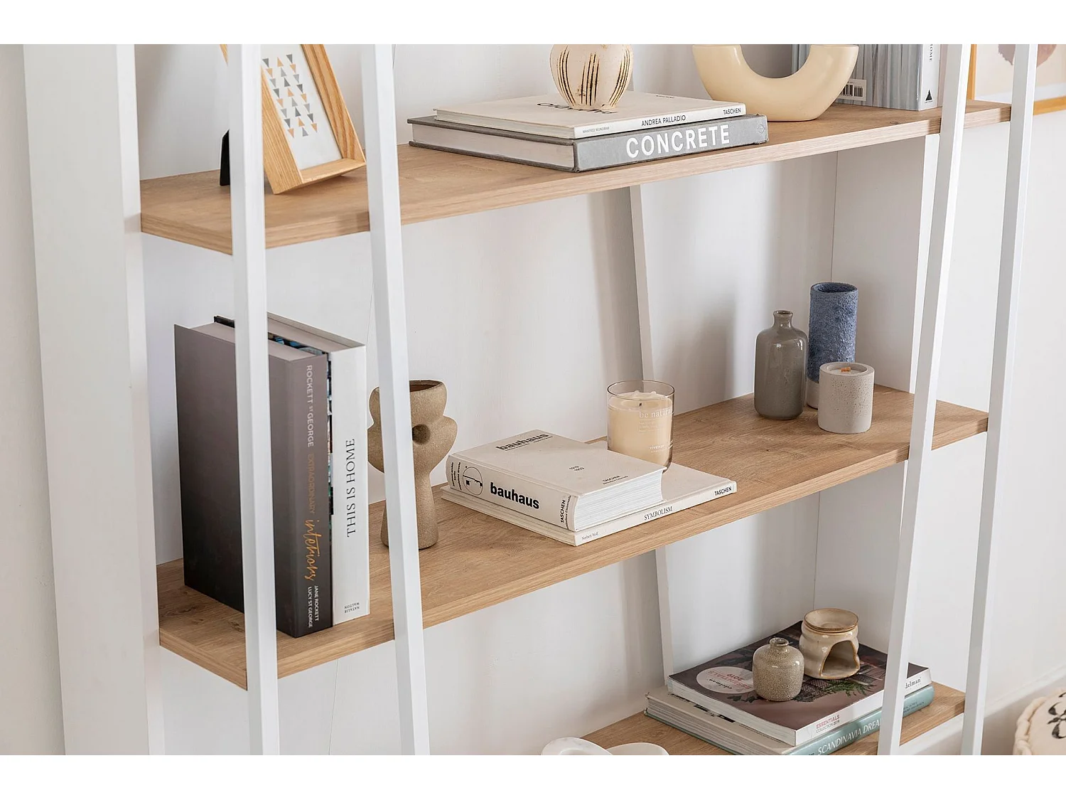 Étagère bibliothèque design Sirene L124cm Bois clair et Métal Noir