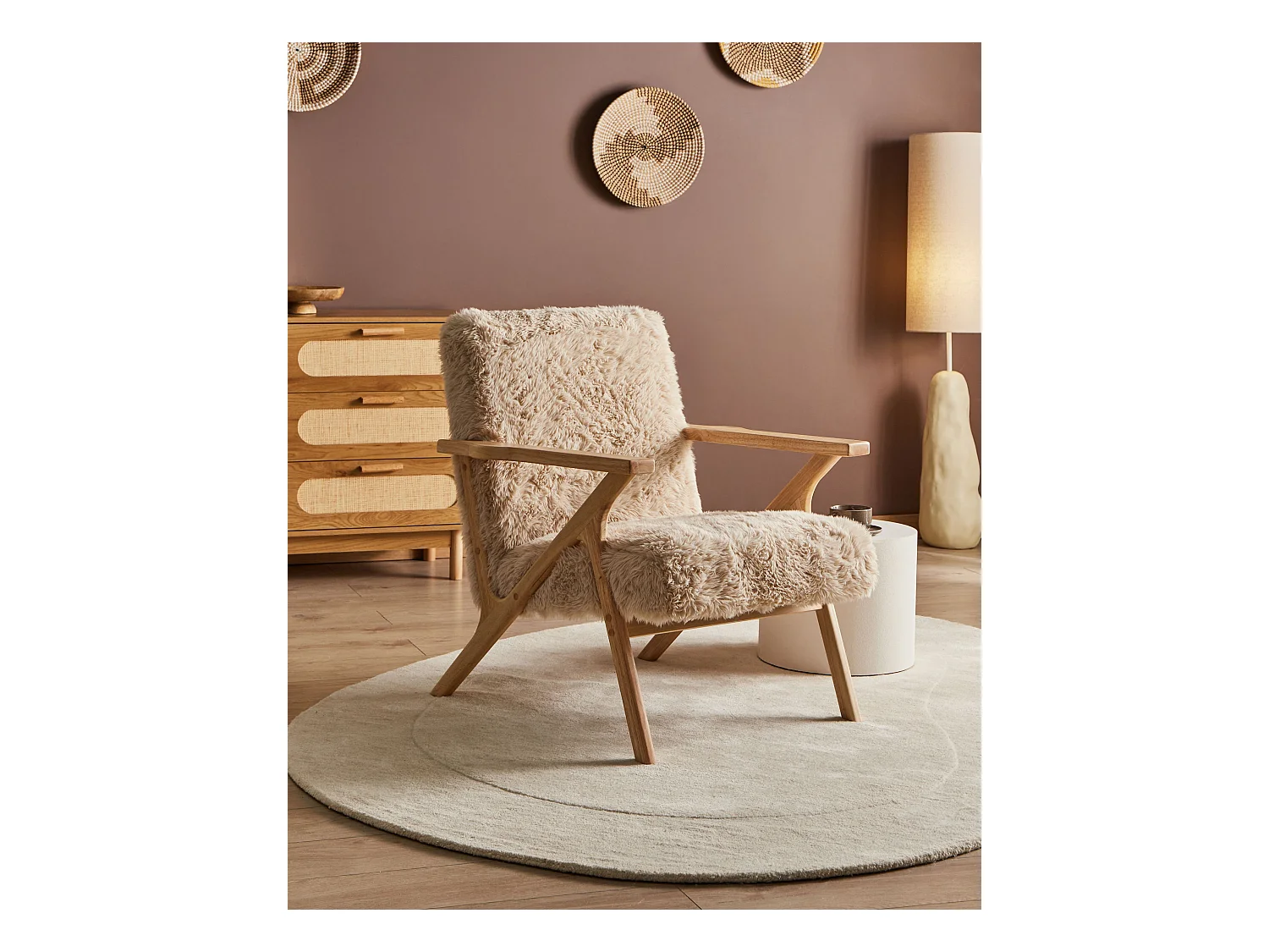Fauteuil KISA Fourrure synthétique Beige clair