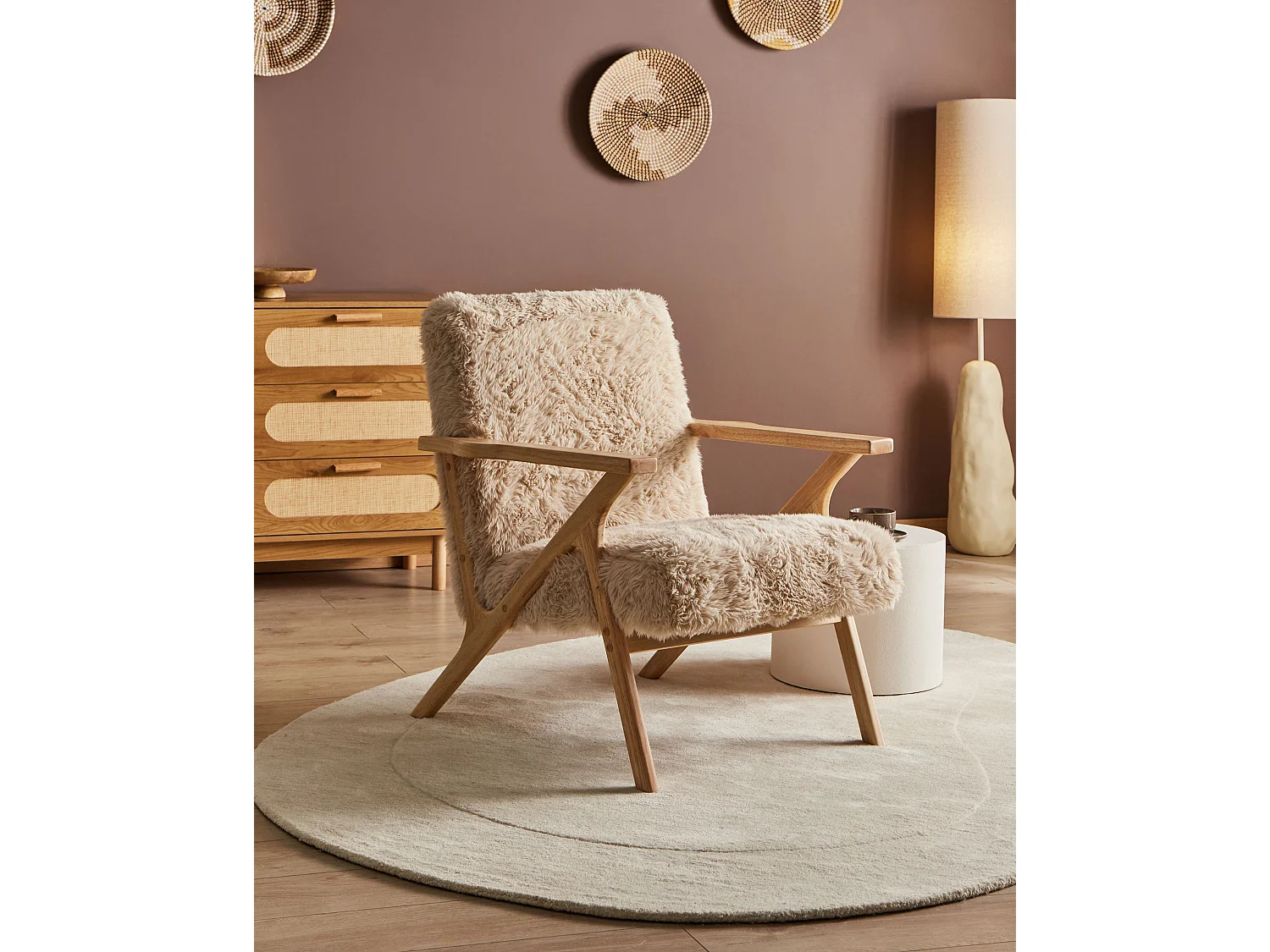 Fauteuil KISA Fourrure synthétique Beige clair