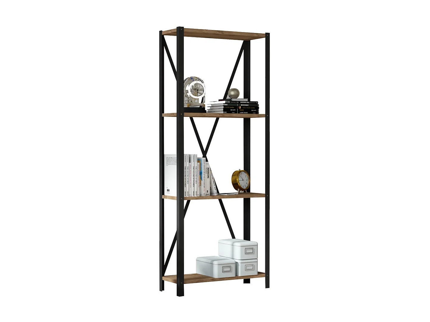 Étagère bibliothèque style industriel Levada L60cm Métal Noir et Bois foncé