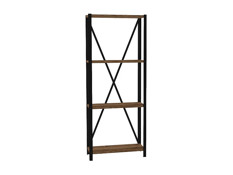 Étagère bibliothèque style industriel Levada L60cm Métal Noir et Bois foncé