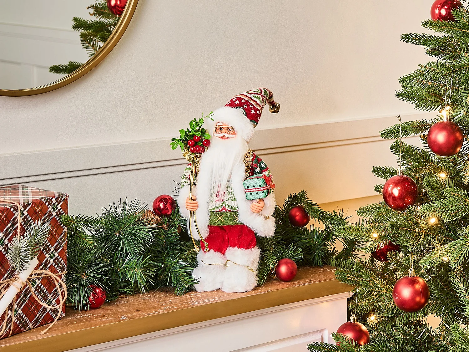 Décoration de Noël MOSVATN 37 cm Père Noël Rouge/vert