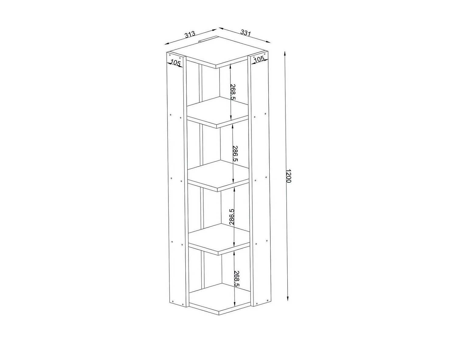 Estantería Kailua 1159, Abierto, Aglomerado laminado, 120x31x33cm, Blanco