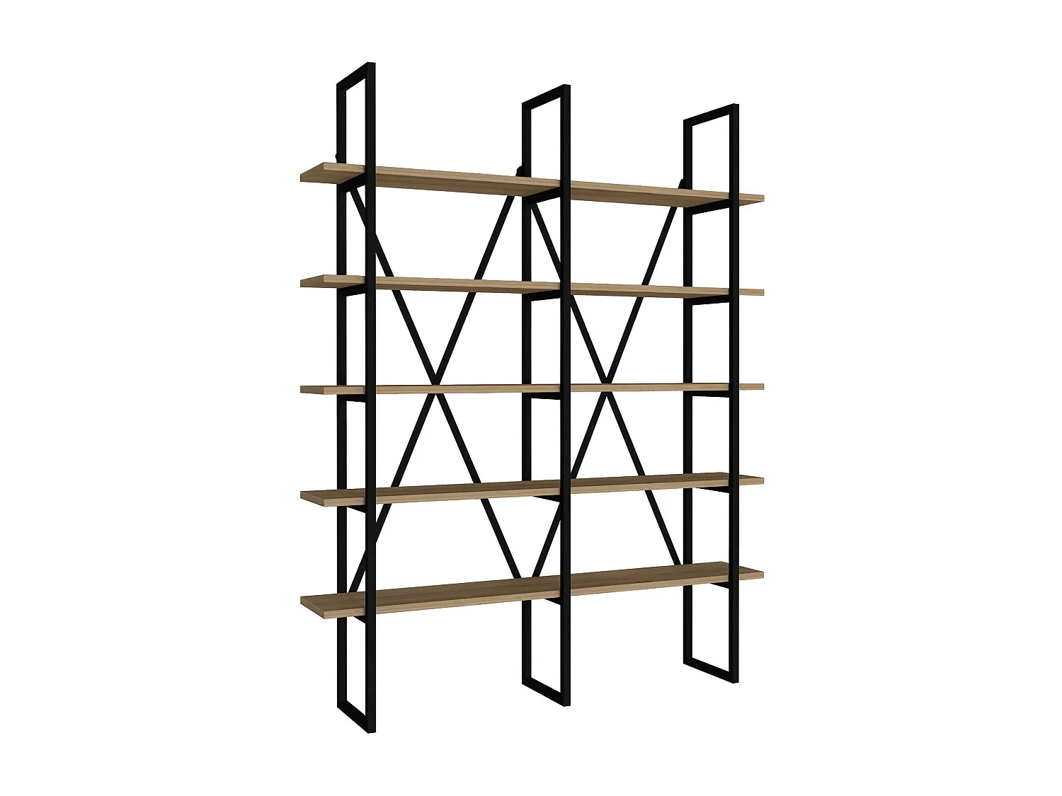 Étagère bibliothèque style industriel Axonda L126cm Métal Noir et Bois clair