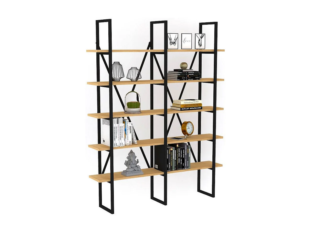 Étagère bibliothèque style industriel Axonda L126cm Métal Noir et Bois clair