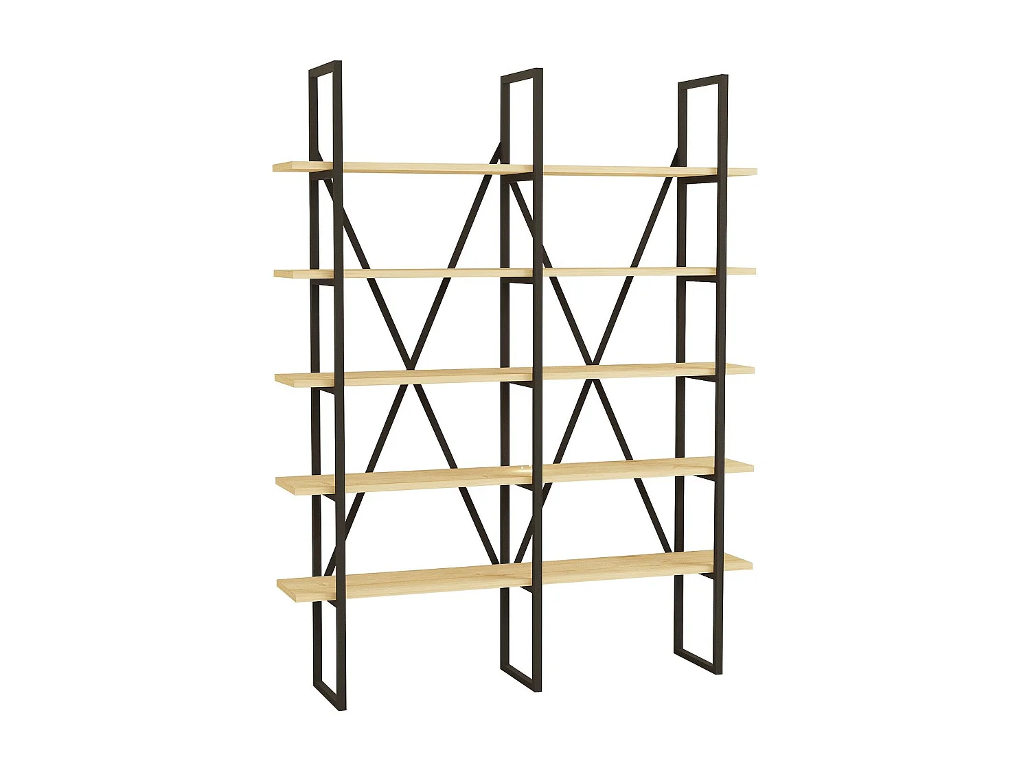 Étagère bibliothèque style industriel Axonda L126cm Métal Noir et Bois clair