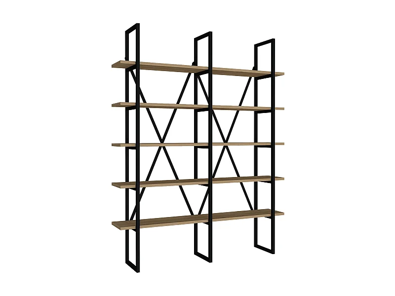 Étagère bibliothèque style industriel Axonda L126cm Métal Noir et Bois clair