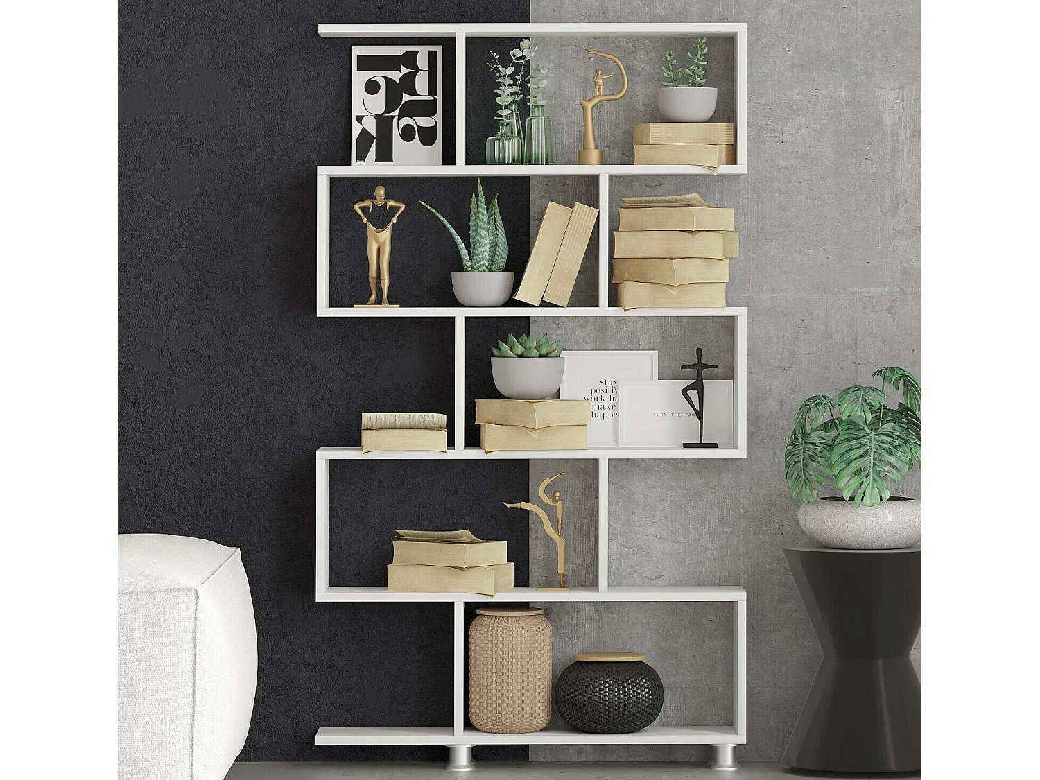 Moderne boekenkast – 90 x 156 x 20 cm – wit – spaanplaat bekleed met melamine