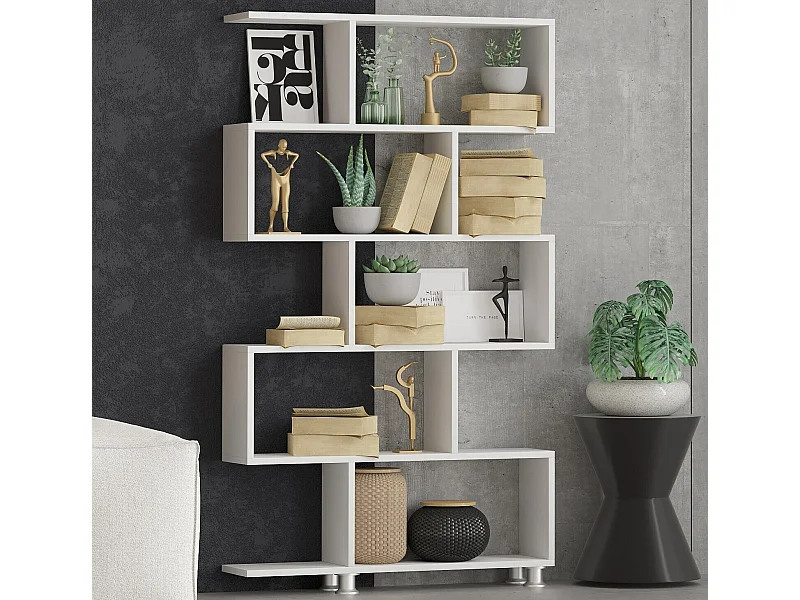 Moderne boekenkast – 90 x 156 x 20 cm – wit – spaanplaat bekleed met melamine