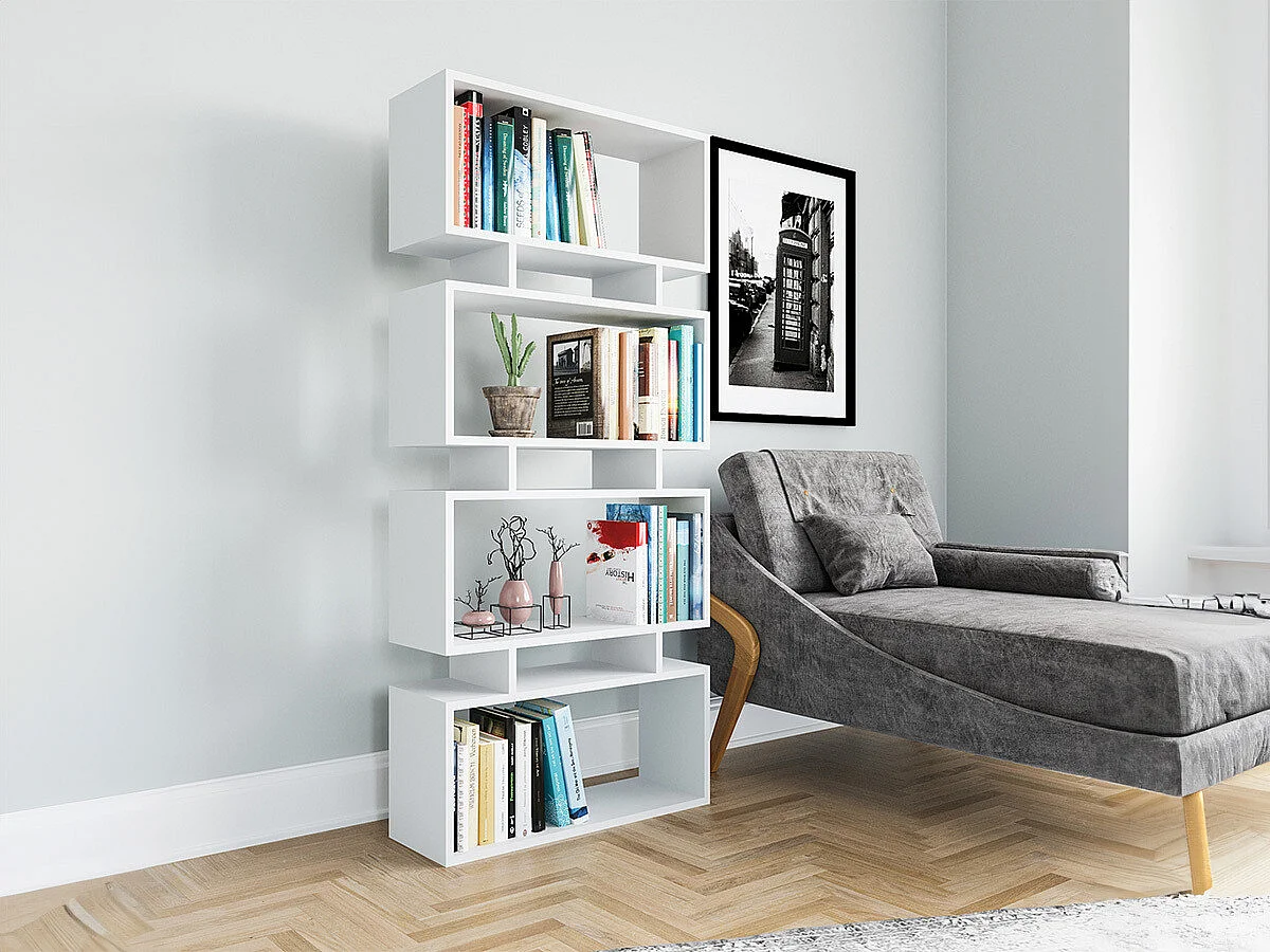 Bibliothèque – 72 cm x 25 cm x 161 cm – Blanc – Panneau de particules mélaminé