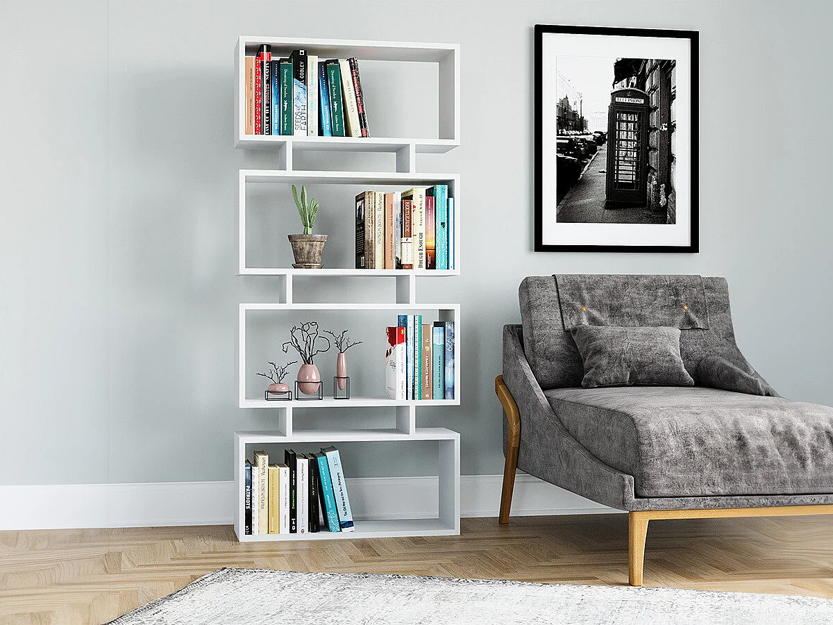 Bibliothèque – 72 cm x 25 cm x 161 cm – Blanc – Panneau de particules mélaminé