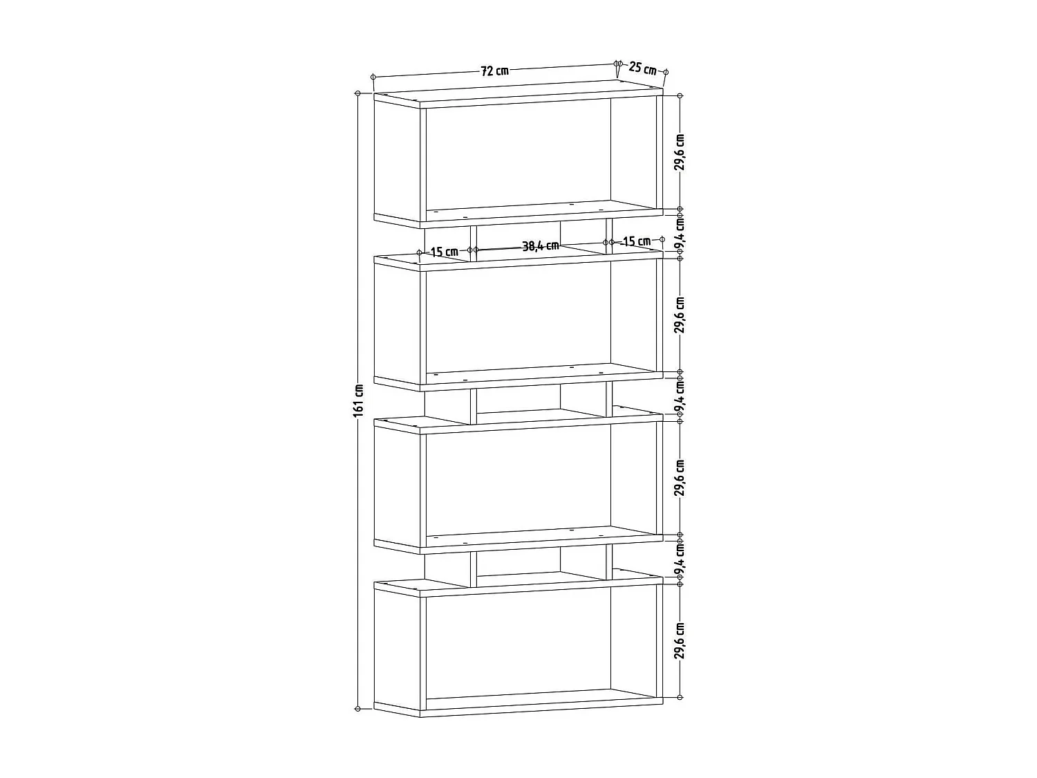 Bibliothèque – 72 cm x 25 cm x 161 cm – Blanc – Panneau de particules mélaminé
