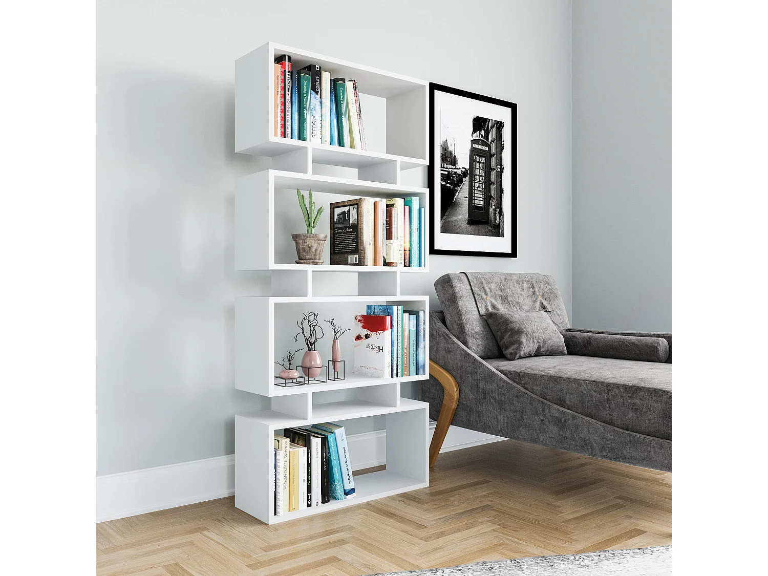Bibliothèque – 72 cm x 25 cm x 161 cm – Blanc – Panneau de particules mélaminé