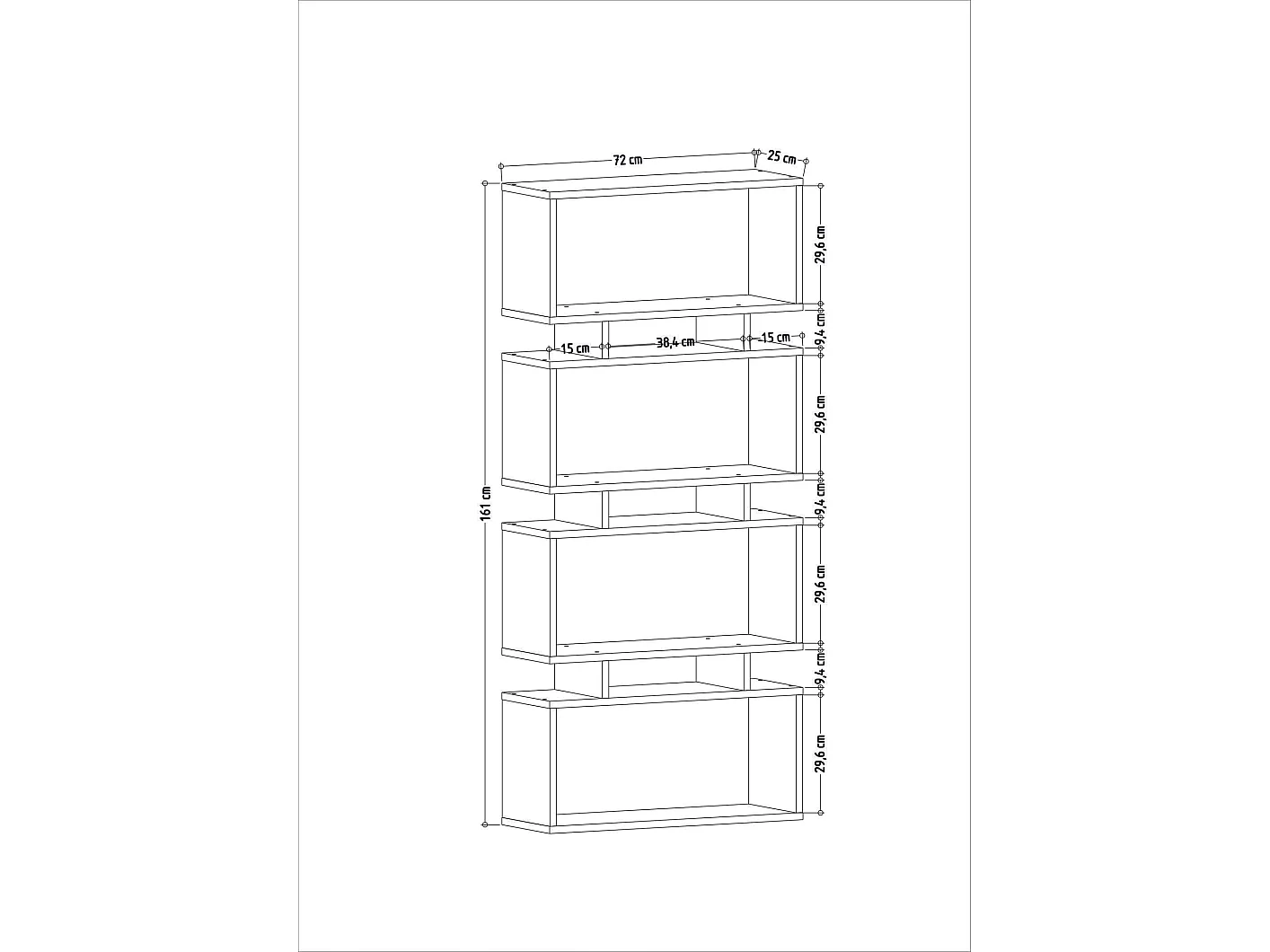 Bibliothèque – 72 cm x 25 cm x 161 cm – Blanc – Panneau de particules mélaminé