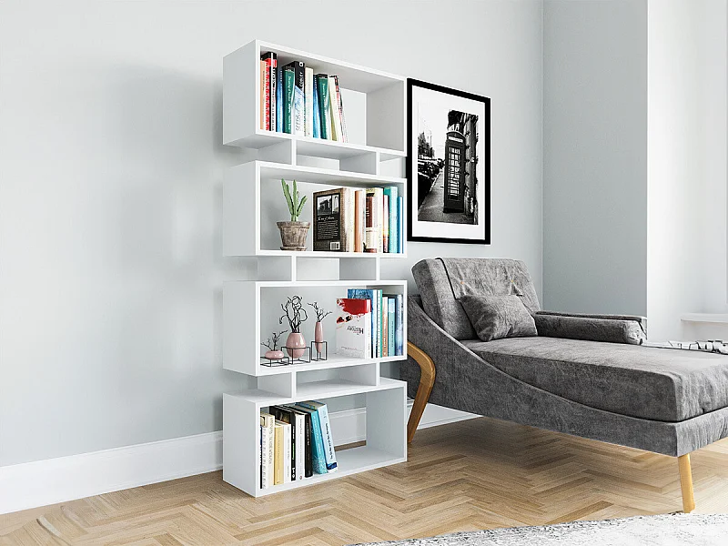 Bibliothèque – 72 cm x 25 cm x 161 cm – Blanc – Panneau de particules mélaminé