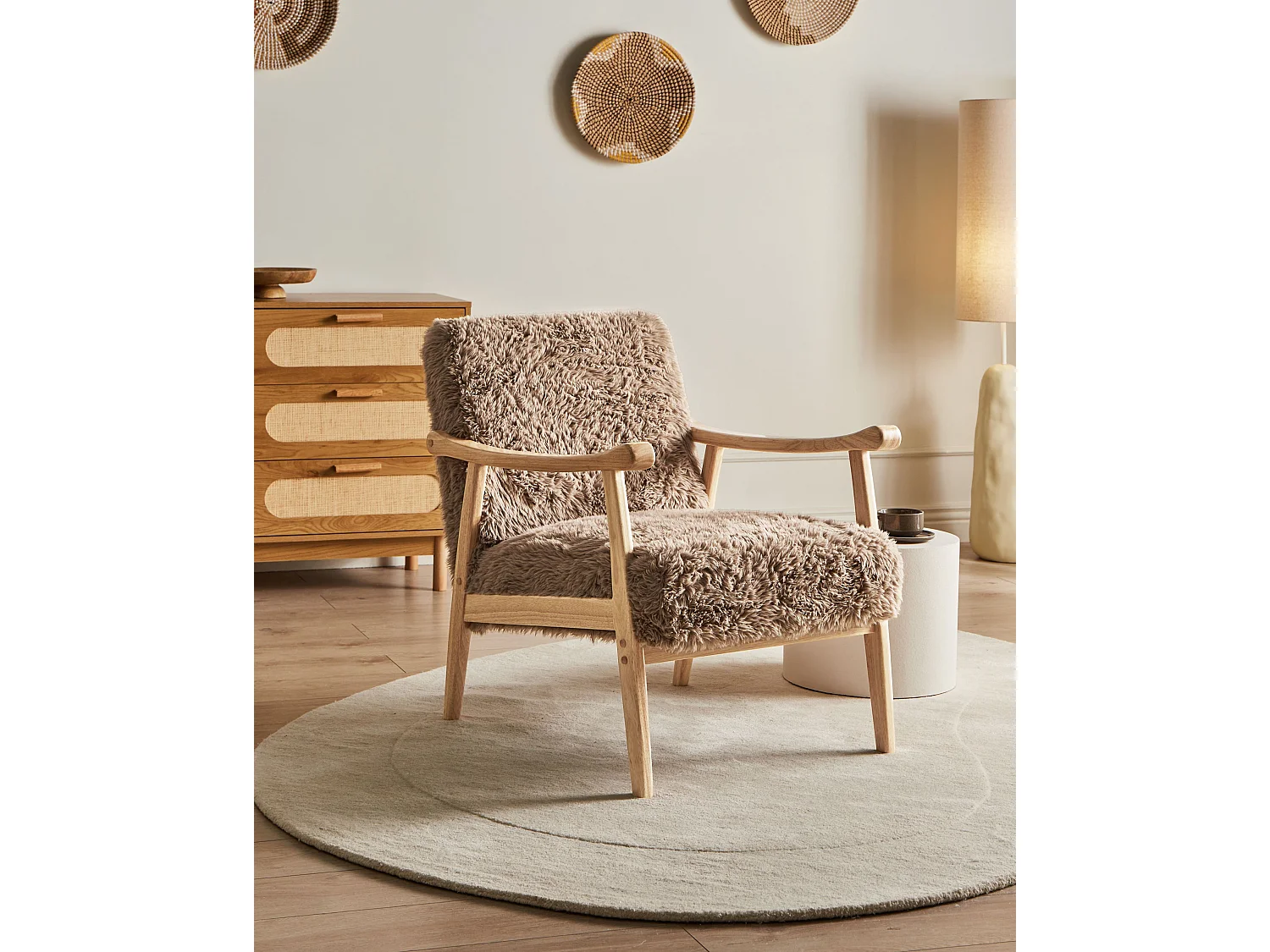Armchair LEKNES Faux Fur Taupe