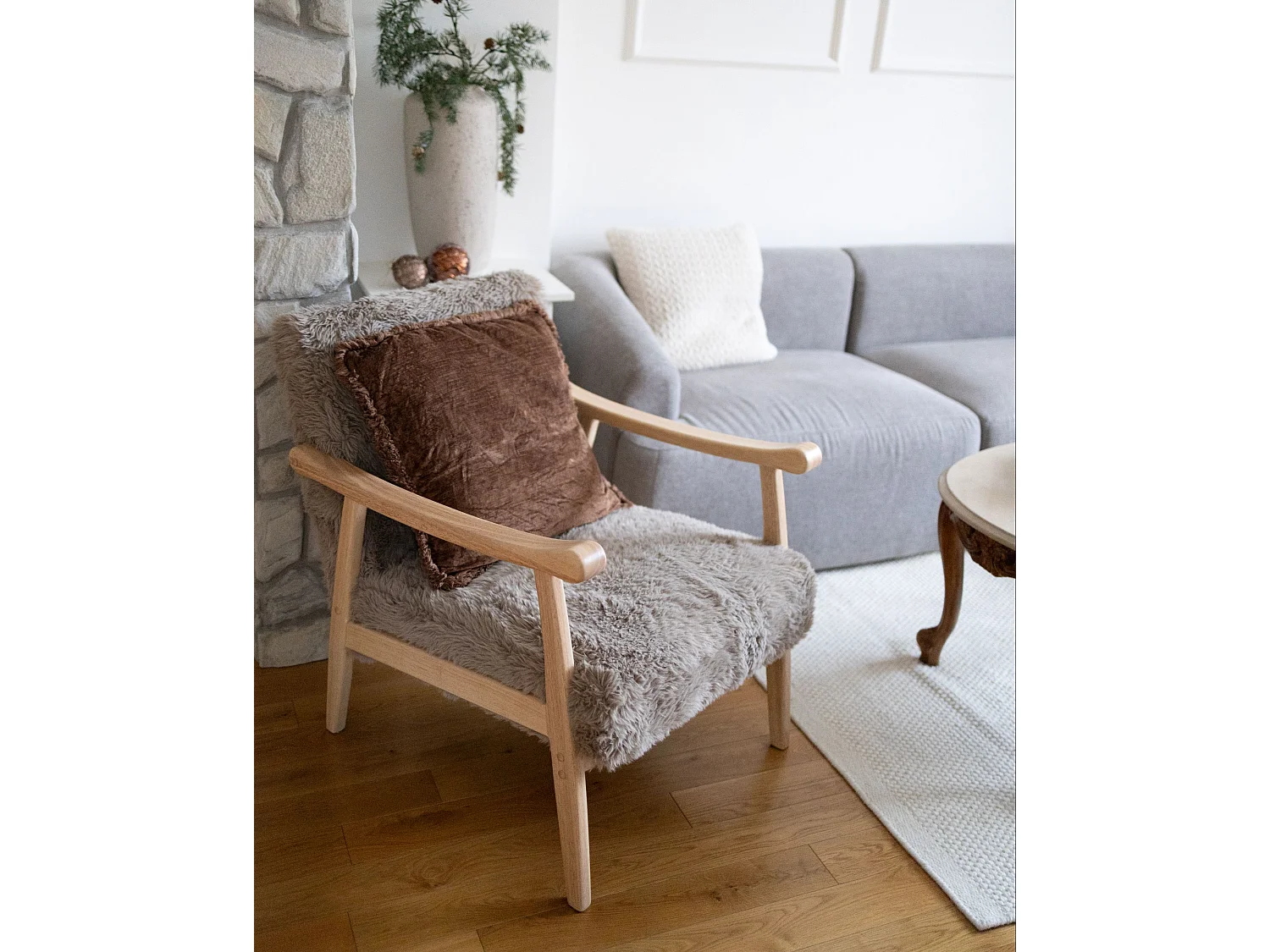 Armchair LEKNES Faux Fur Taupe