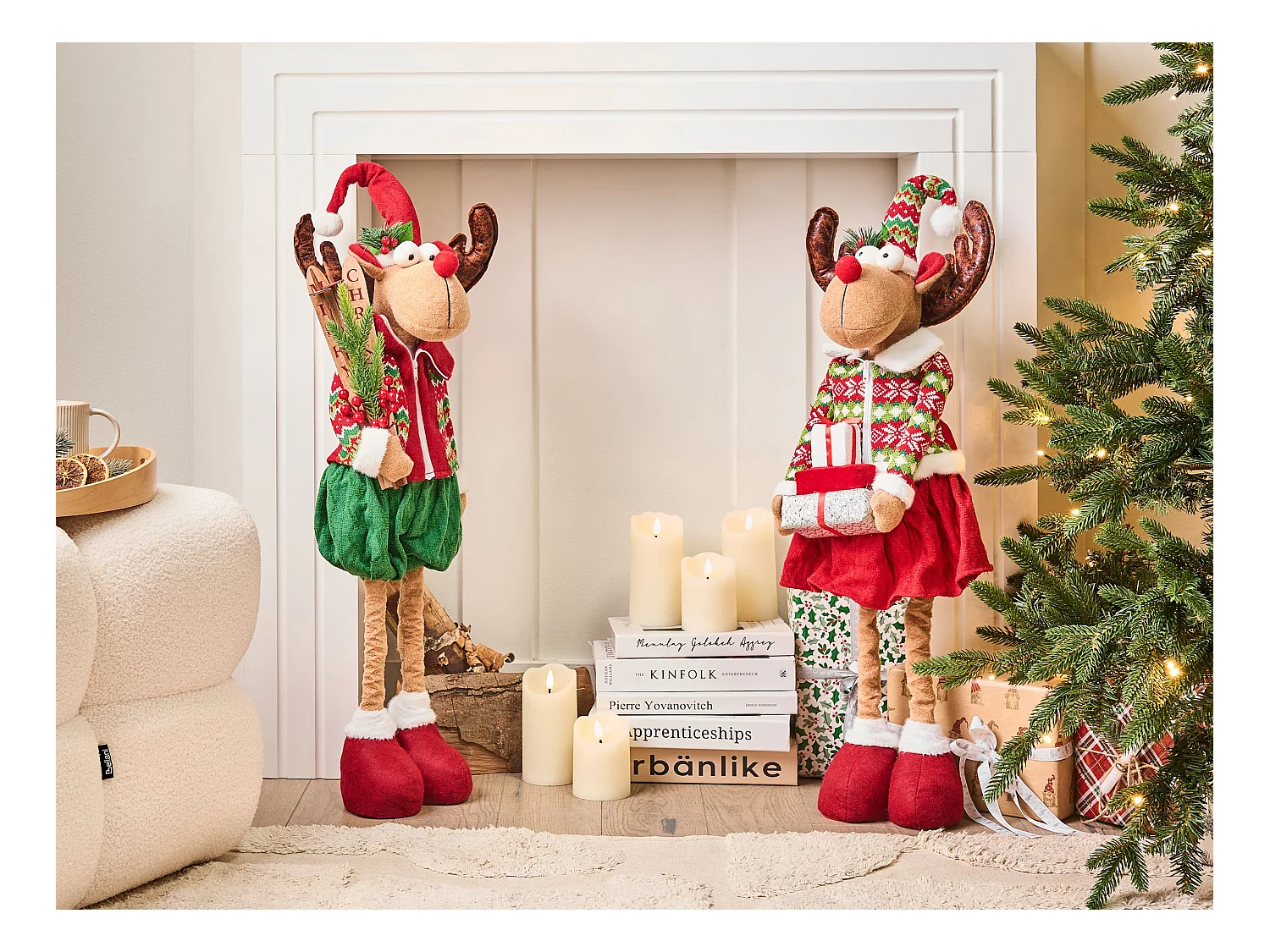 Lot de 2 décorations de Noël ULDALSANA Renne 66-95 cm Multicolore