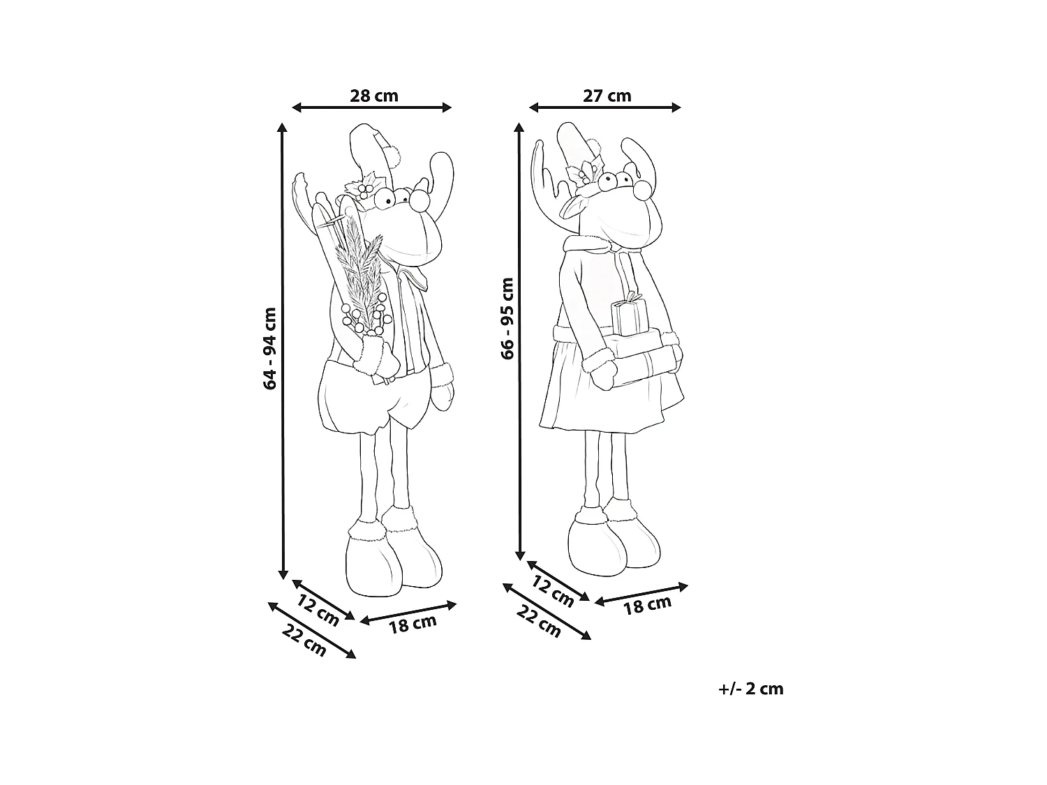 Lot de 2 décorations de Noël ULDALSANA Renne 66-95 cm Multicolore
