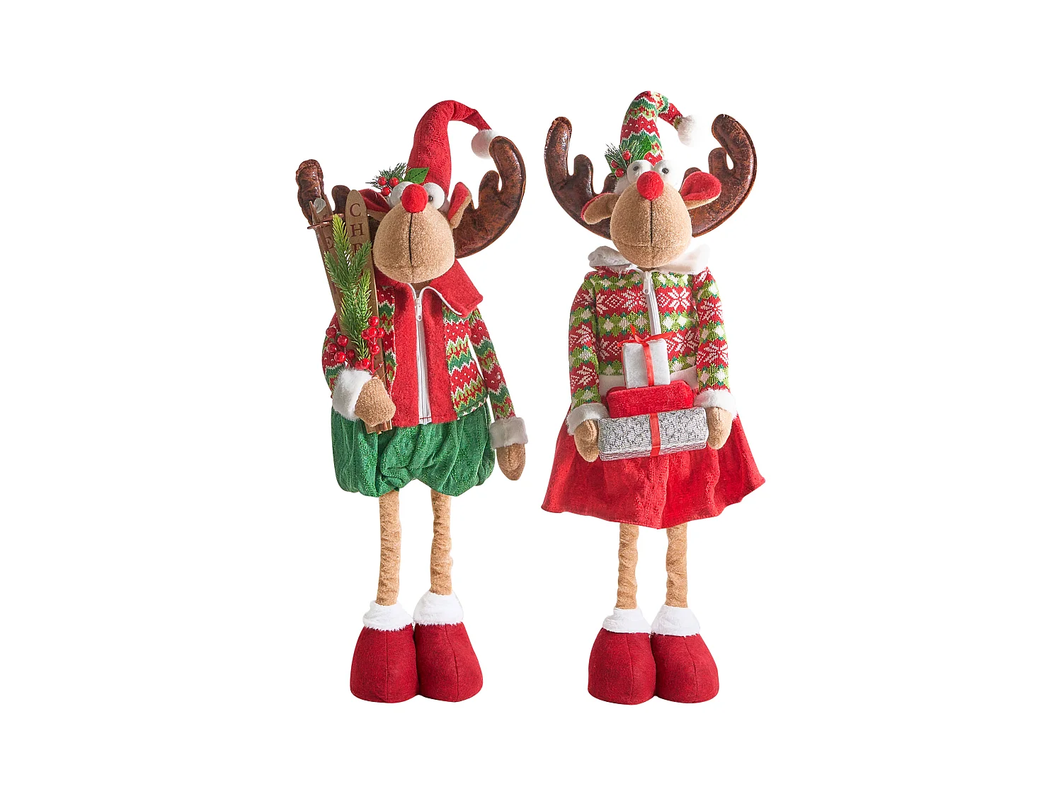 Lot de 2 décorations de Noël ULDALSANA Renne 66-95 cm Multicolore