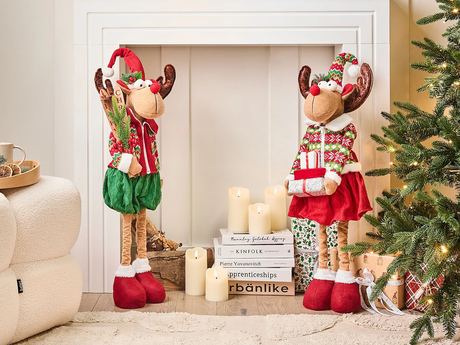 Lot de 2 décorations de Noël ULDALSANA Renne 66-95 cm Multicolore